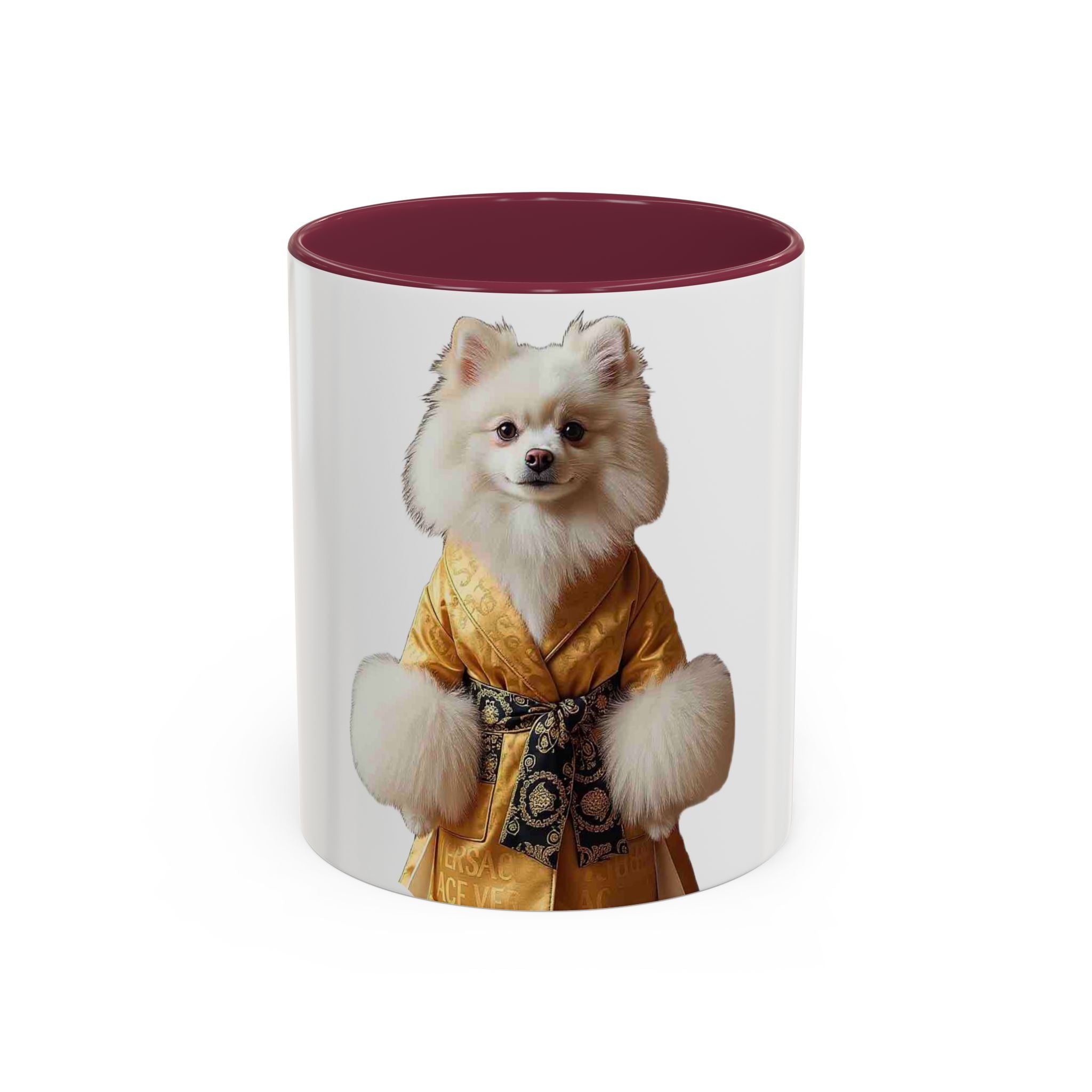 Pomeranian in Golden Robe Mug — Colorful 11oz & 15oz Ceramic Coffee Mug
