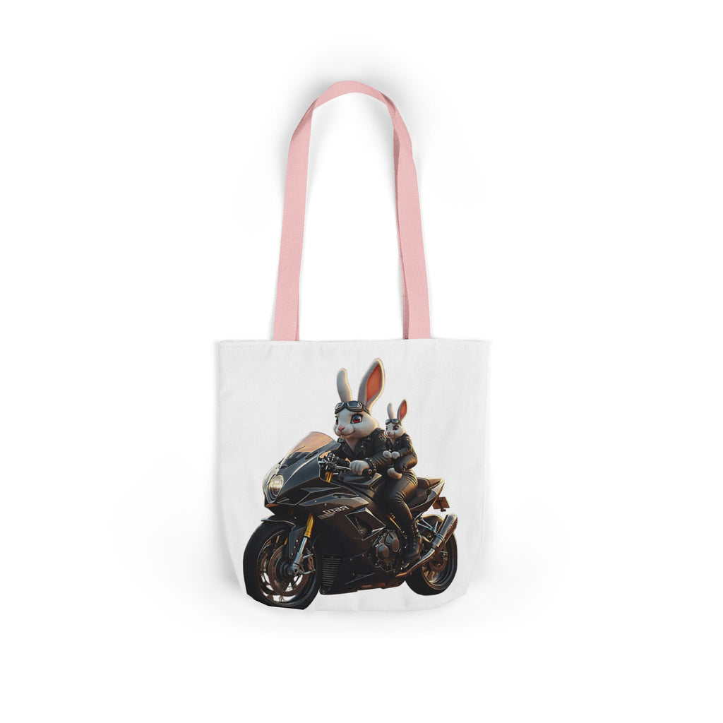 Biker Bunny Canvas Tote Bag — Cool Rabbit on Motorcycle Graphic