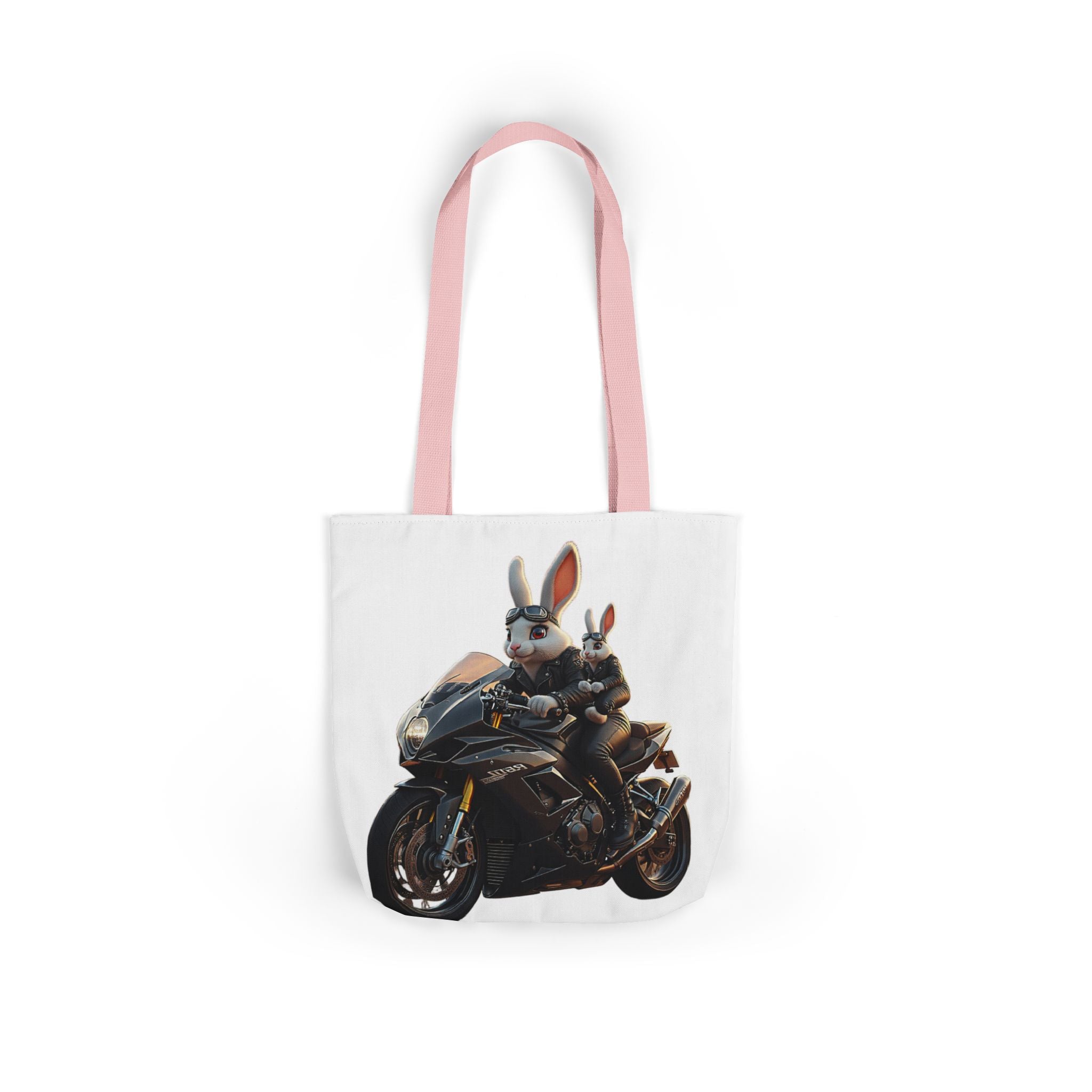 Biker Bunny Canvas Tote Bag — Cool Rabbit on Motorcycle Graphic
