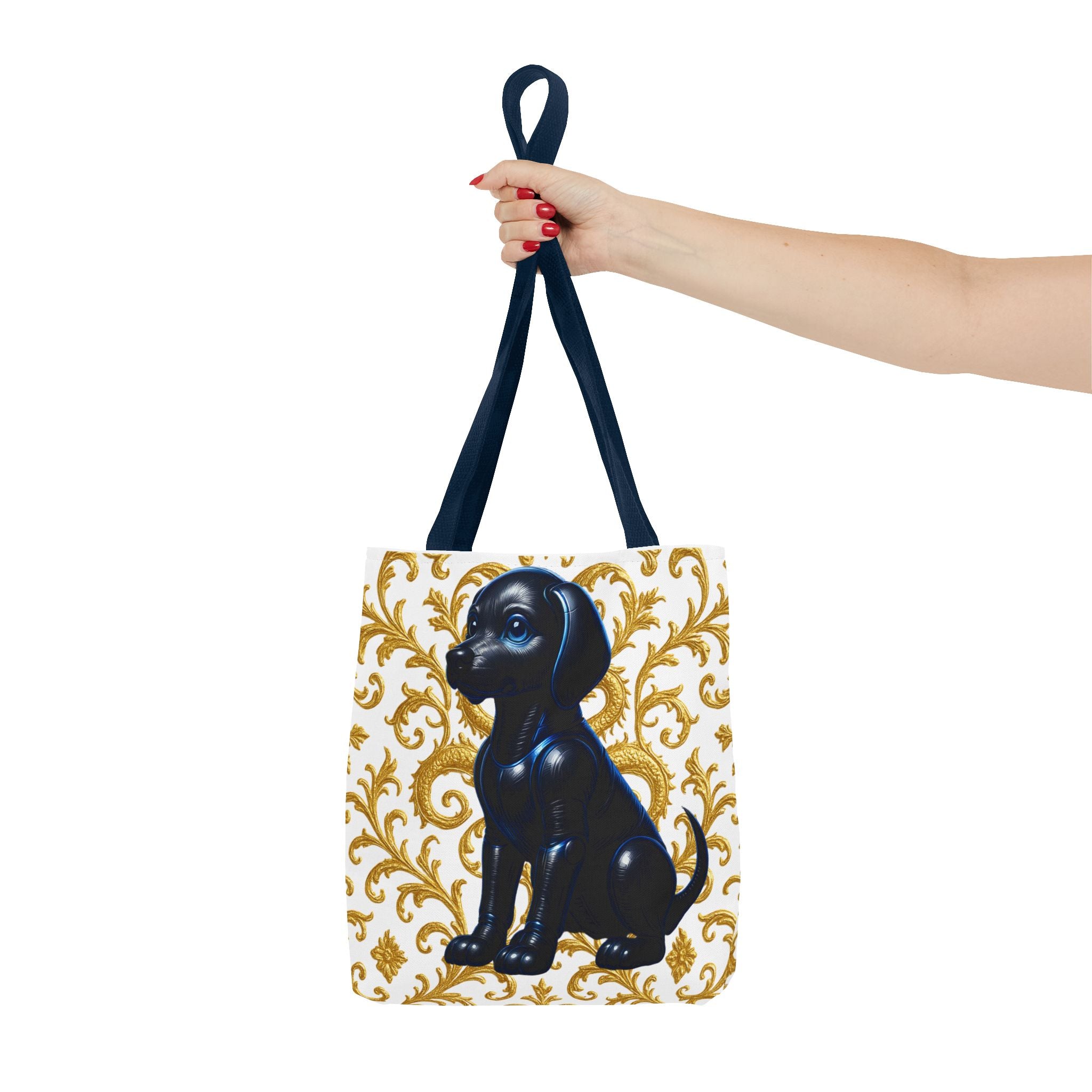 Luxury Black Dog Art Tote Bag – Gold Baroque Puppy Tote