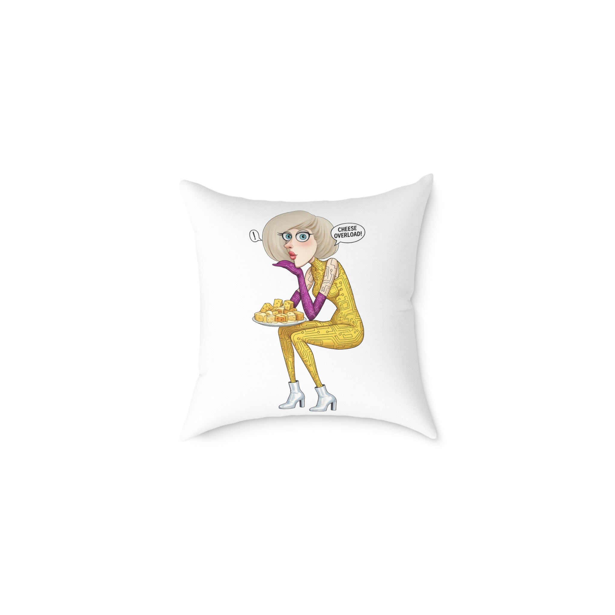 Funny Cheese Lover Square Poly Canvas Pillow — Cartoon Cheese Cushion