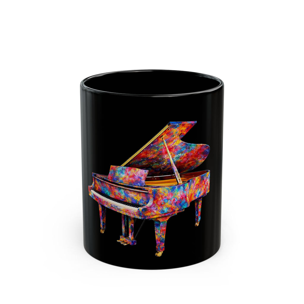 Colorful Grand Piano Art Mug – Black Ceramic Coffee Cup