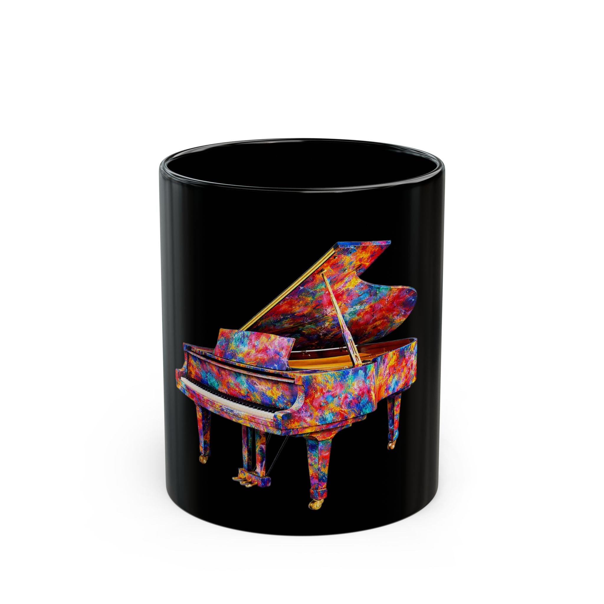 Colorful Grand Piano Art Mug – Black Ceramic Coffee Cup