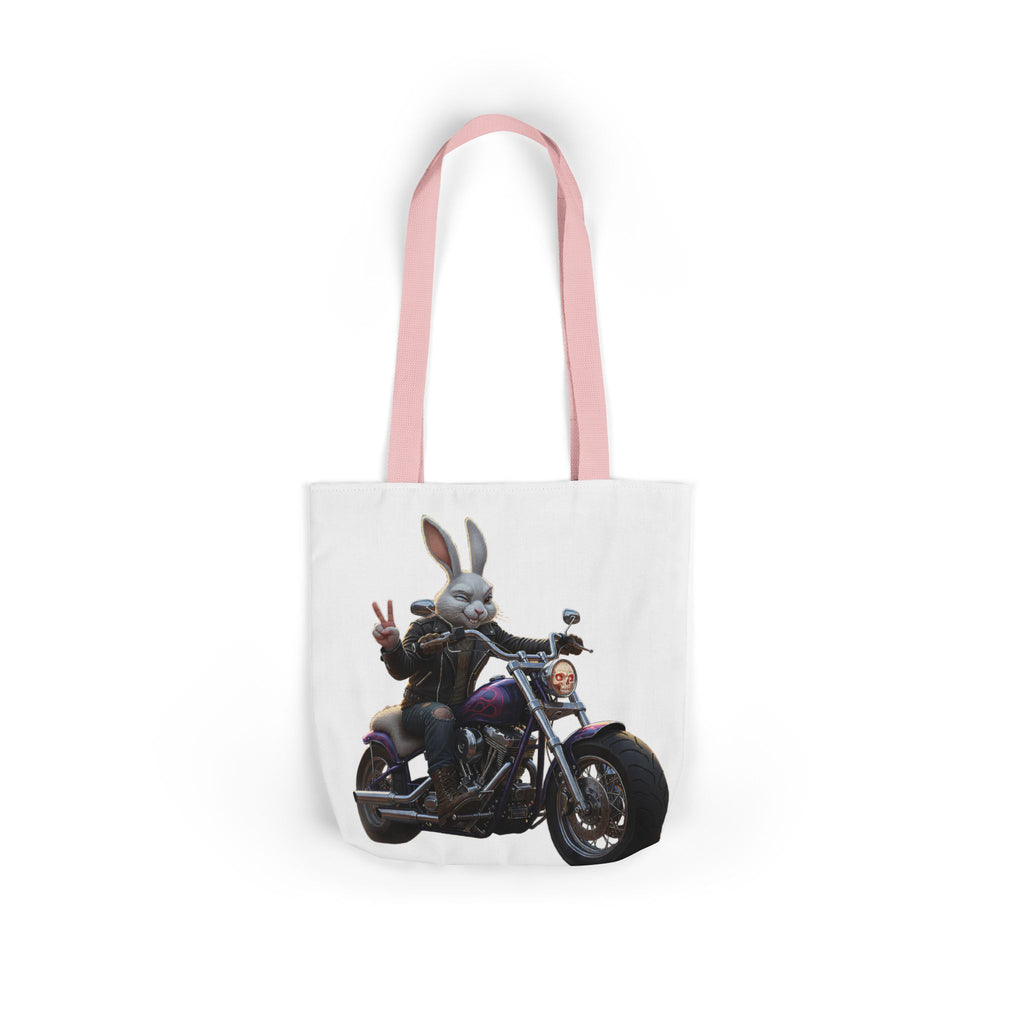 Biker Bunny Canvas Tote — Motorcycle Rabbit Graphic Tote Bag