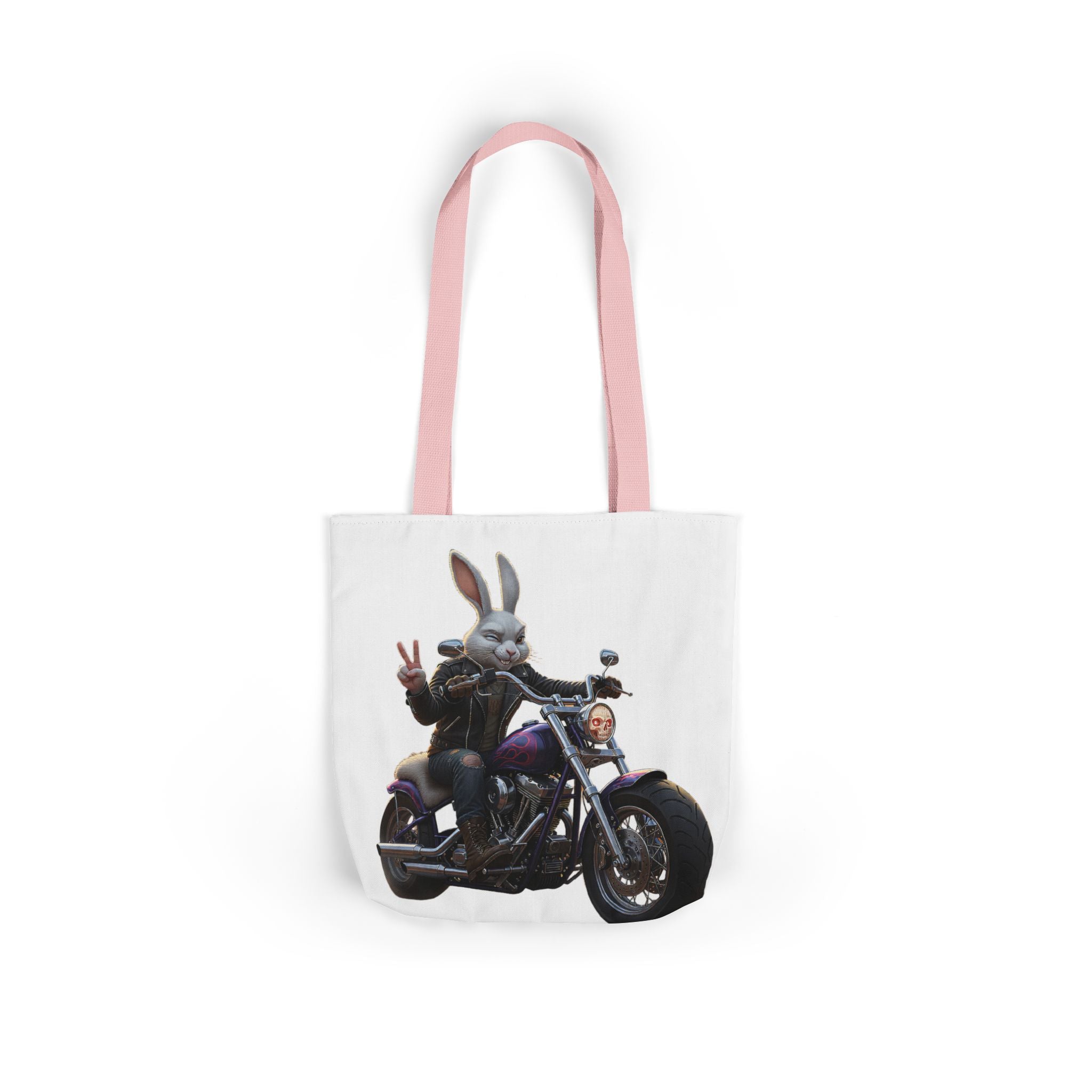 Biker Bunny Canvas Tote — Motorcycle Rabbit Graphic Tote Bag