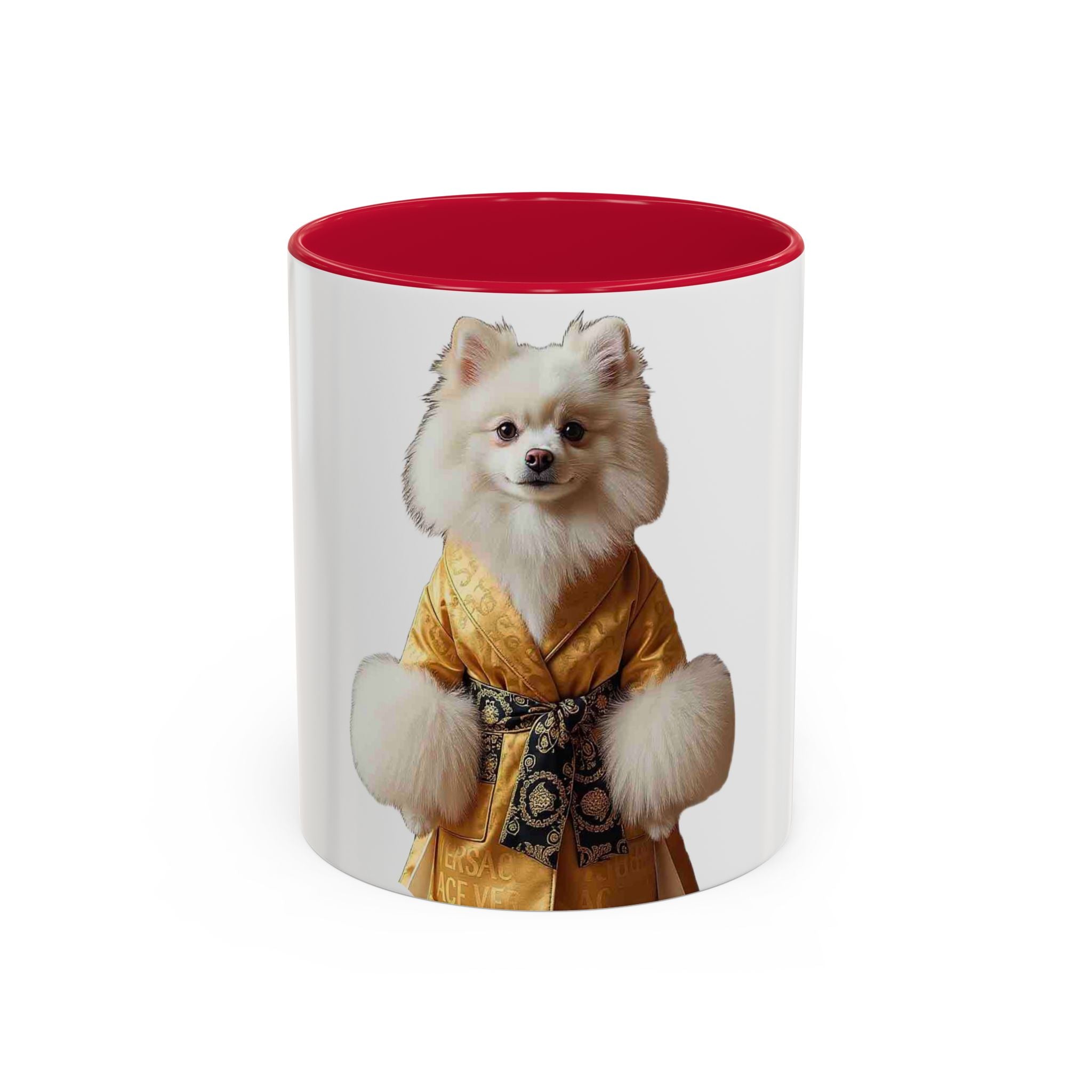 Pomeranian in Golden Robe Mug — Colorful 11oz & 15oz Ceramic Coffee Mug