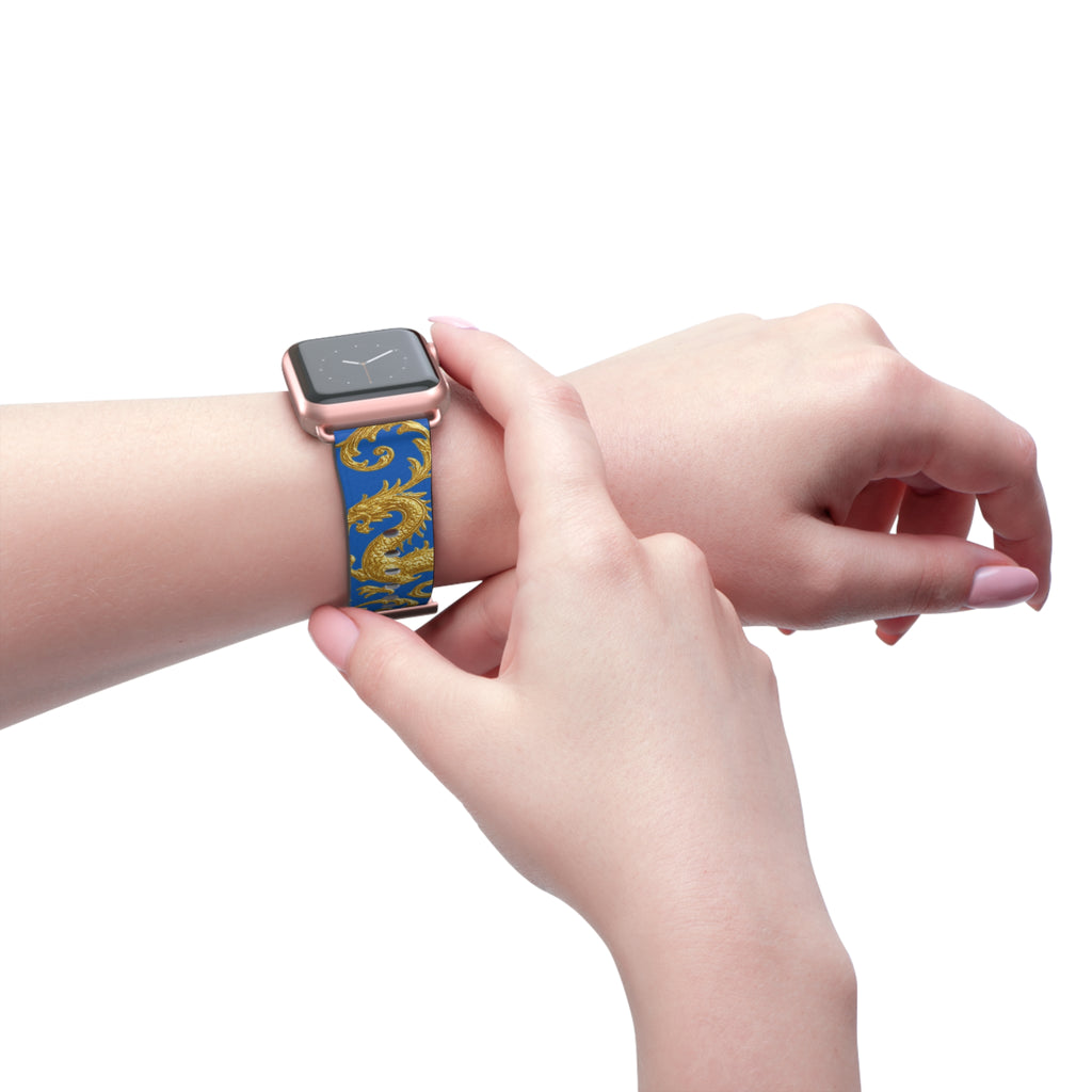 Dragon Baroque Watch Band – Gold Dragon Scroll Pattern on Royal Blue