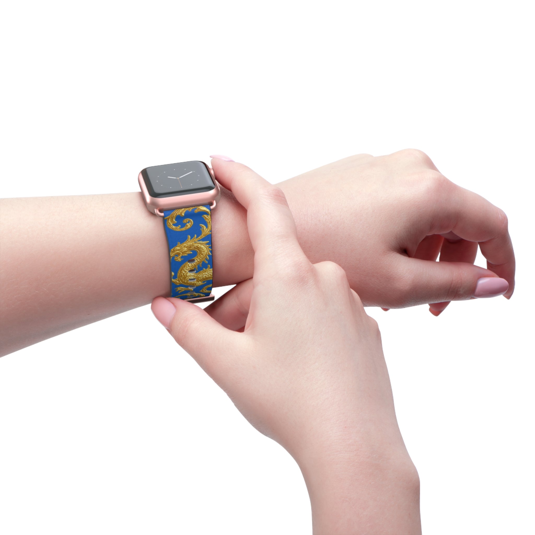 Dragon Baroque Watch Band – Gold Dragon Scroll Pattern on Royal Blue