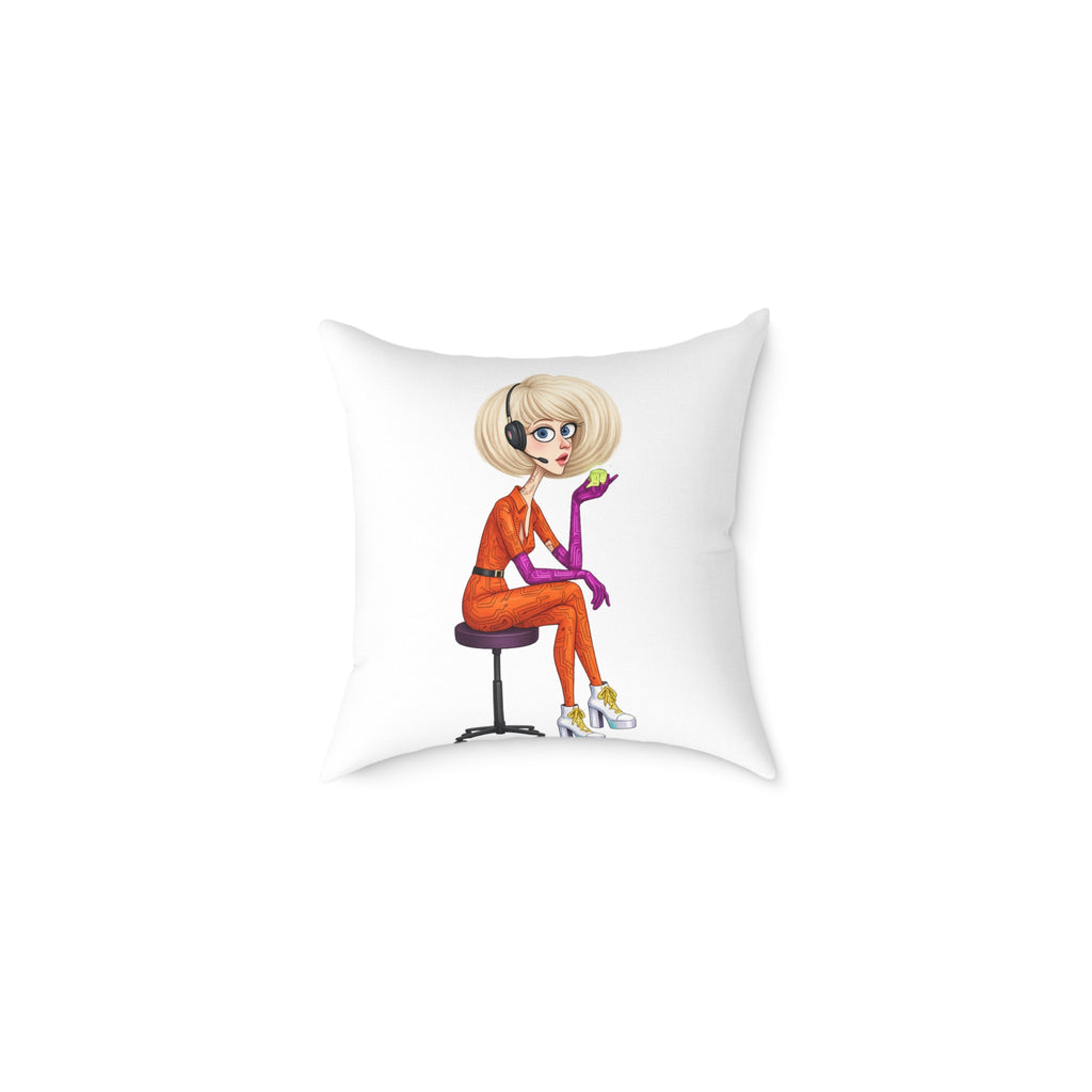 Cyberpunk Floating Character Pillow — Minimal Digital Art