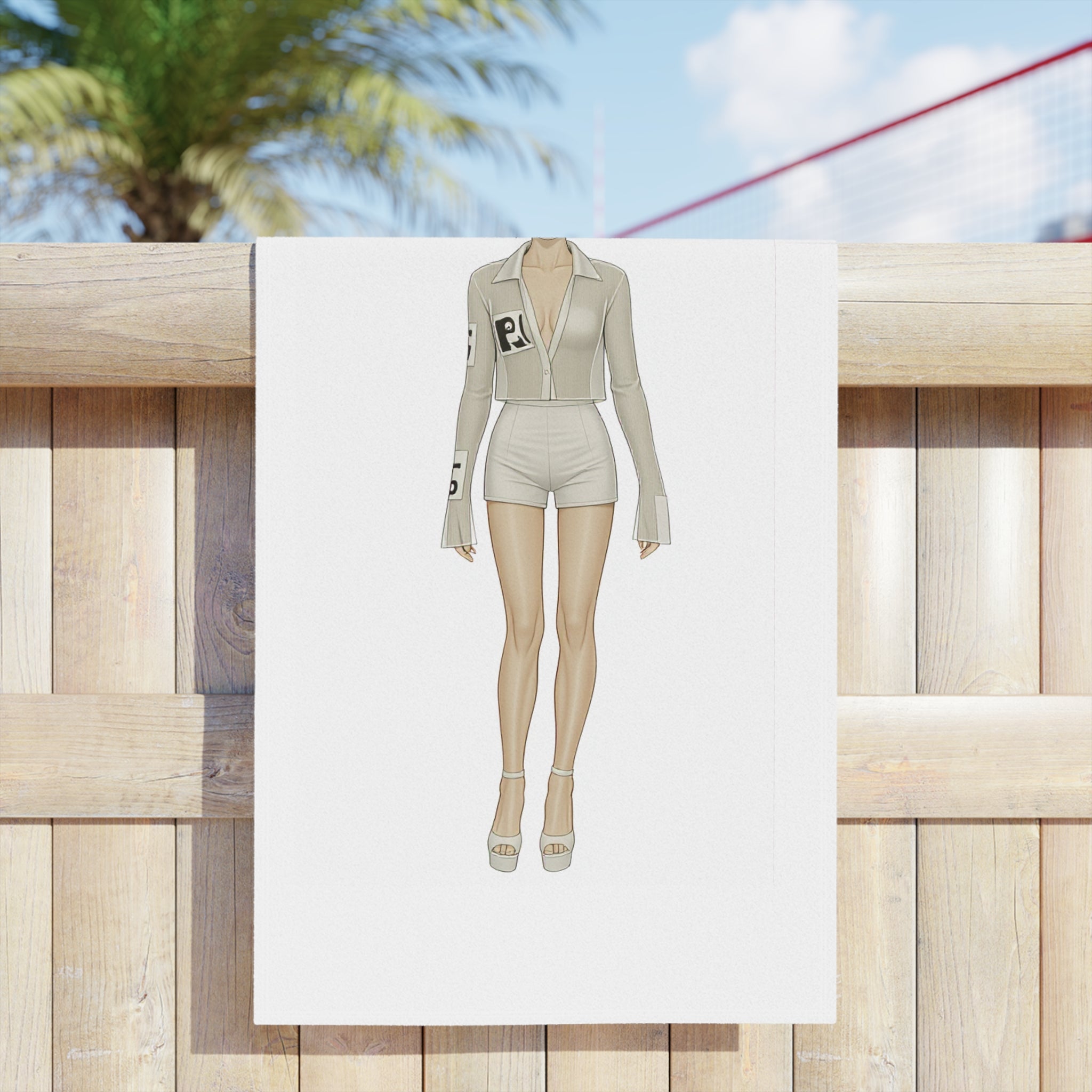 Minimalist Fashion Illustration Beach Towel – Vertical Modern Art Design
