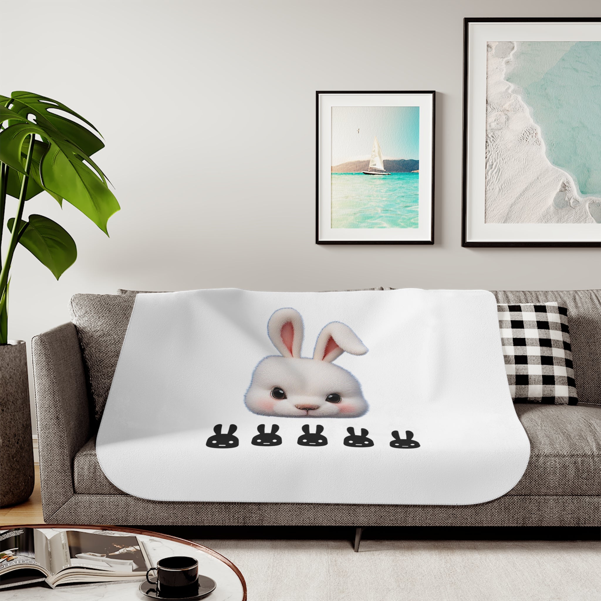 Cute Side Bunny Throw Blanket – Minimal Rabbit Illustration