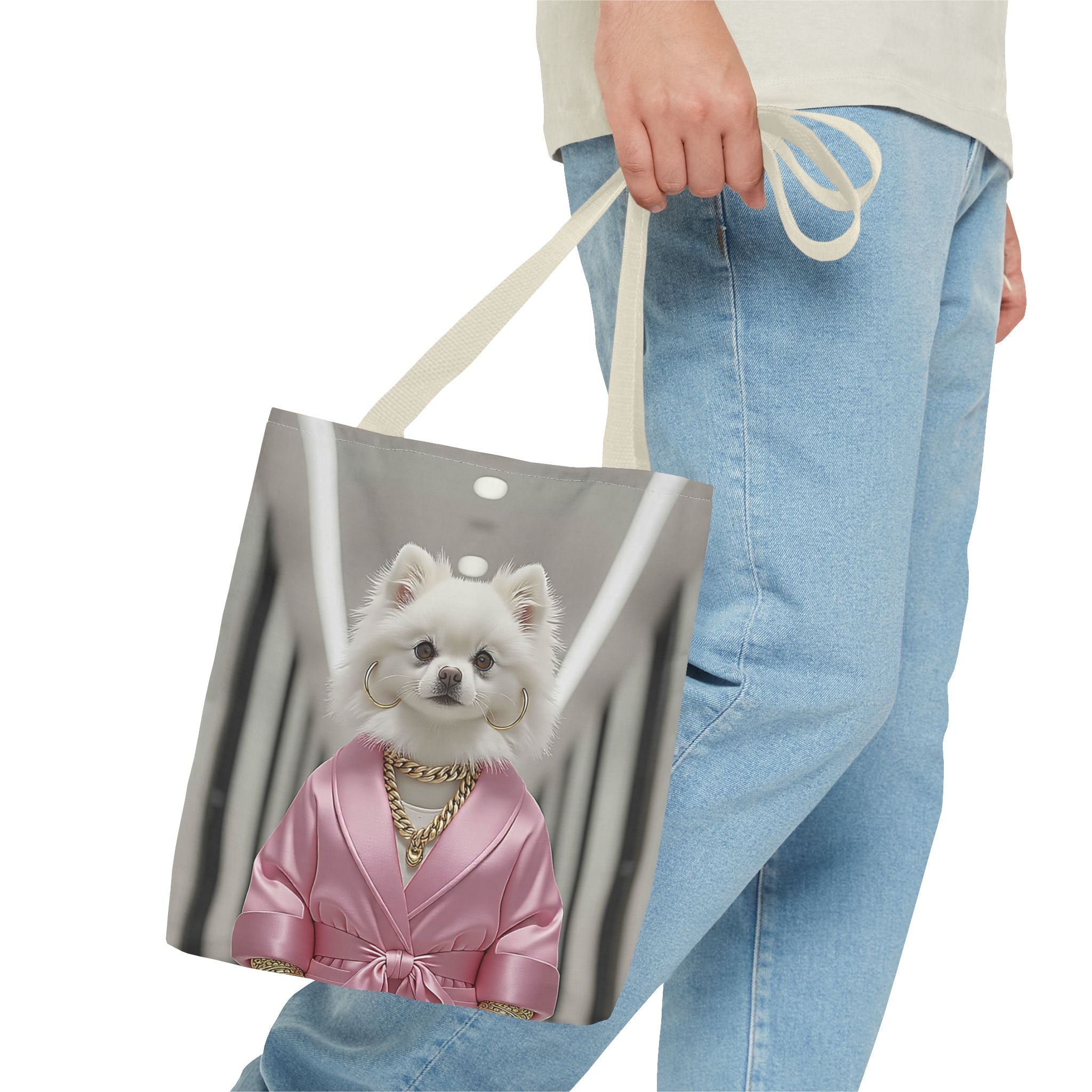 Luxury Dog Art Tote Bag – Pink Robe Puppy Tote for Dog Lovers