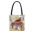 Colorful Grand Piano Art Tote Bag – Floral Background Statement Tote