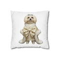 Glam Pooch Decorative Pillow - Cute Dog in Gold Bow Cushion Cover