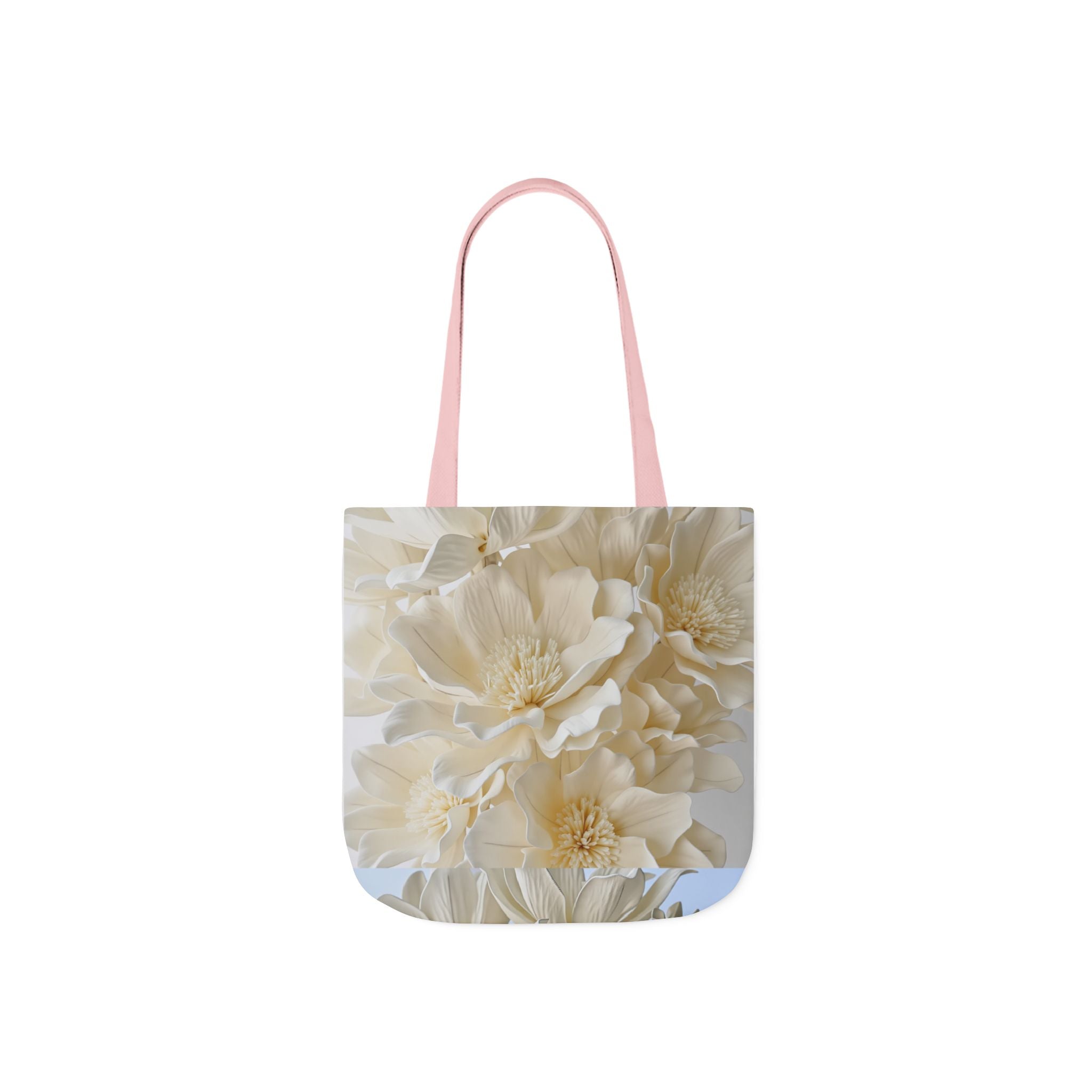 Canvas Tote Bag — Cream Peony Floral Print, Elegant Everyday Market Tote