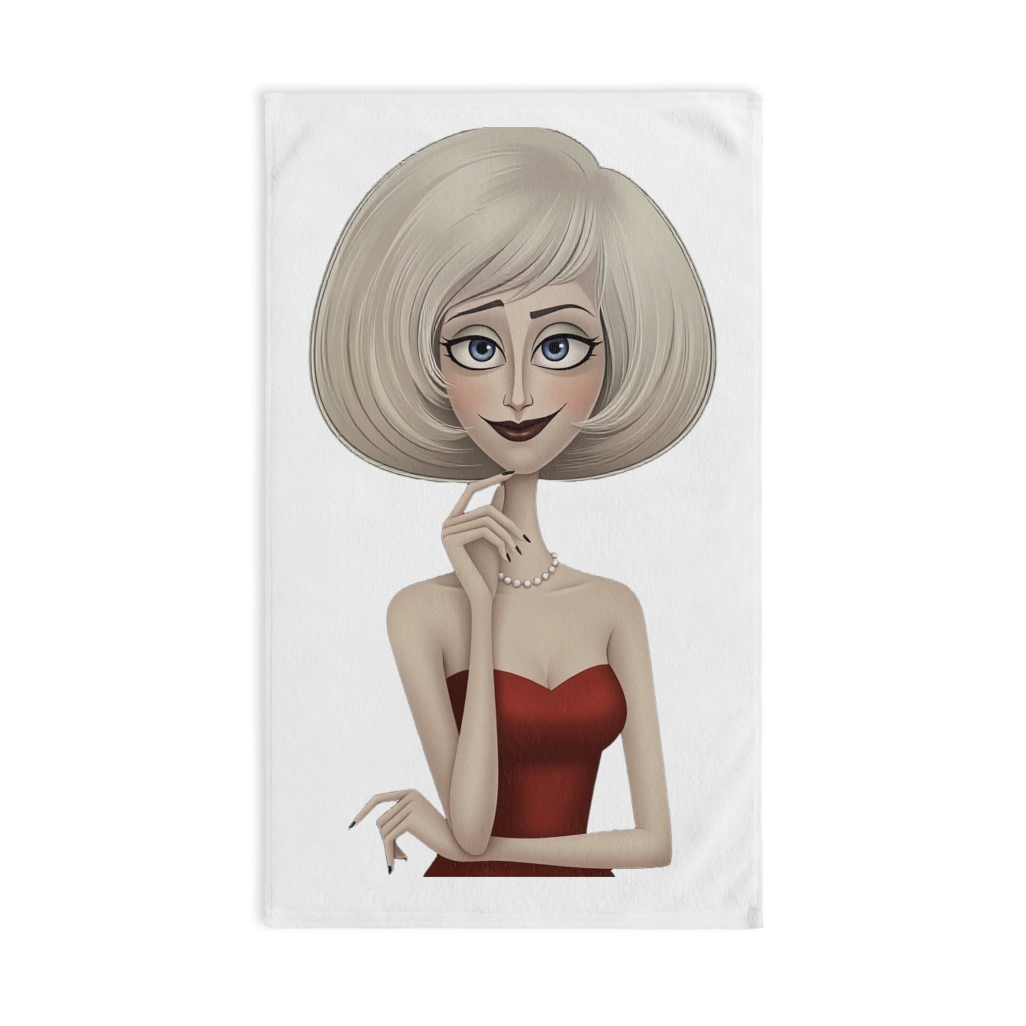 Retro Glam Hand Towel — Elegant Blonde Lady in Red Dress Spa & Bathroom Accent