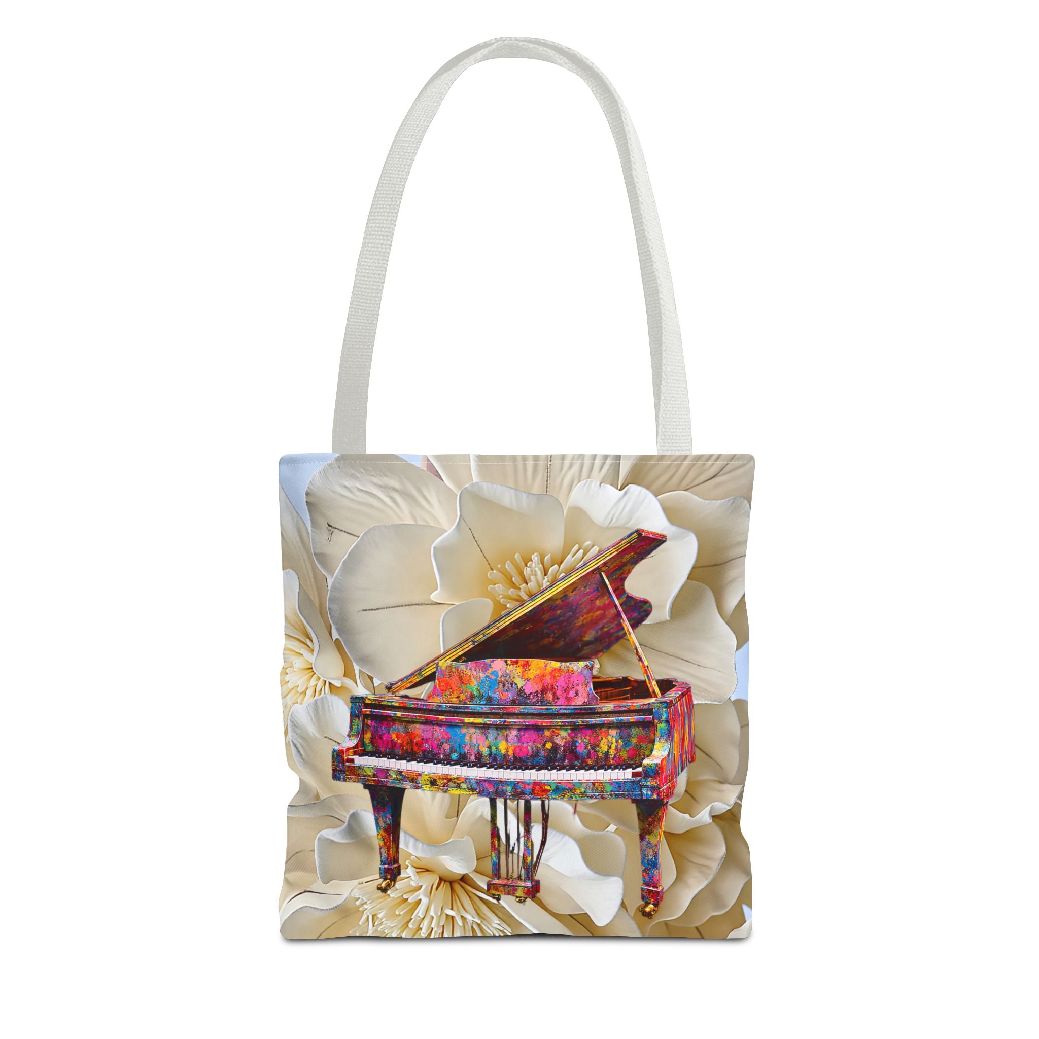 Colorful Grand Piano Art Tote Bag – Floral Background Statement Tote