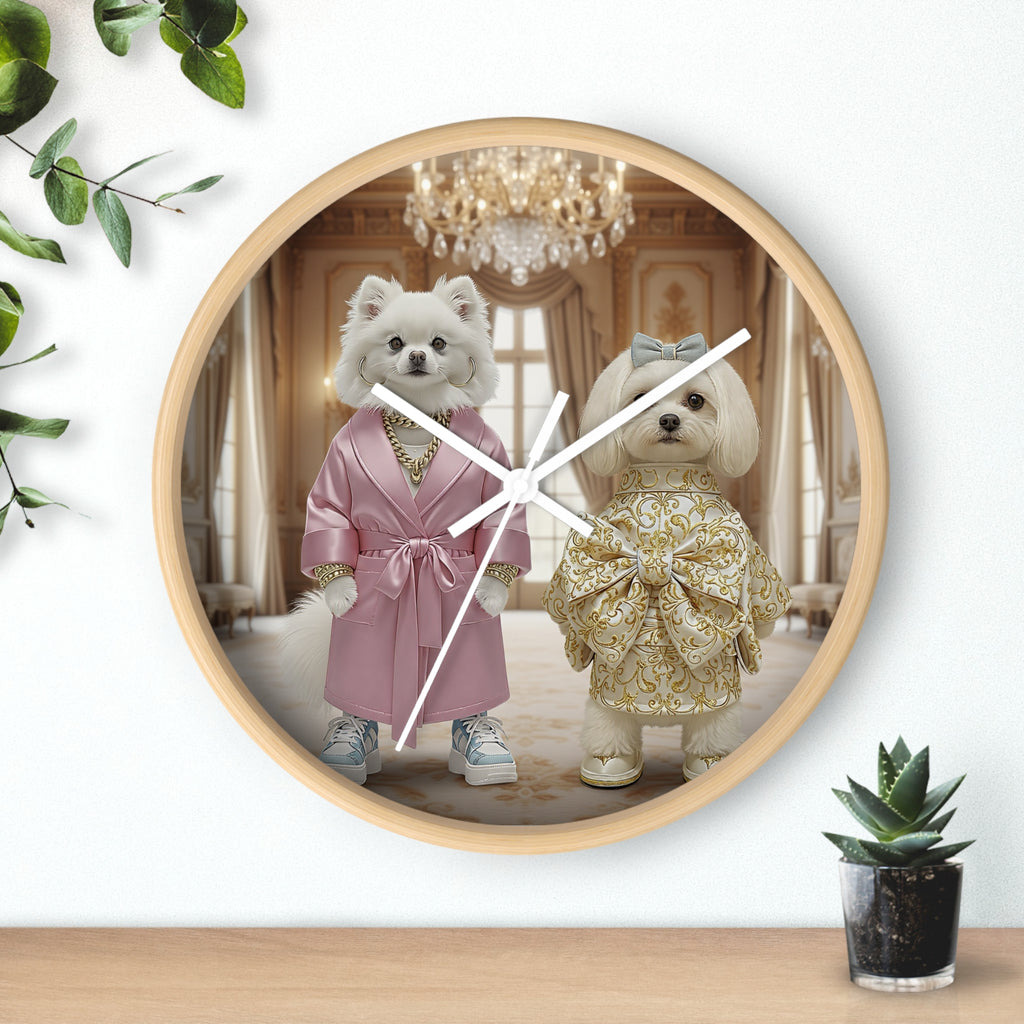 Luxury Posh Pups Wall Clock – Pink & Gold Royal Edition