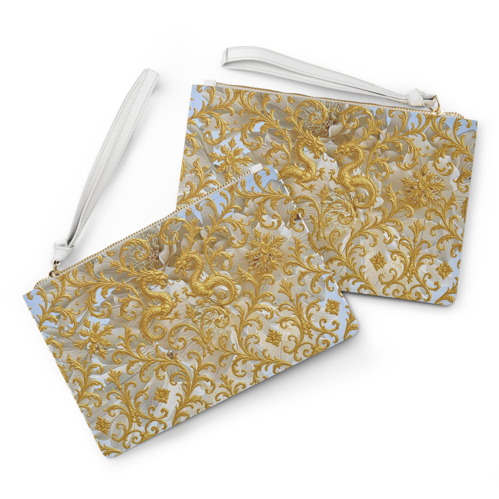 Golden Dragon Baroque Wristlet Pouch | Luxury Pattern Zipper Clutch