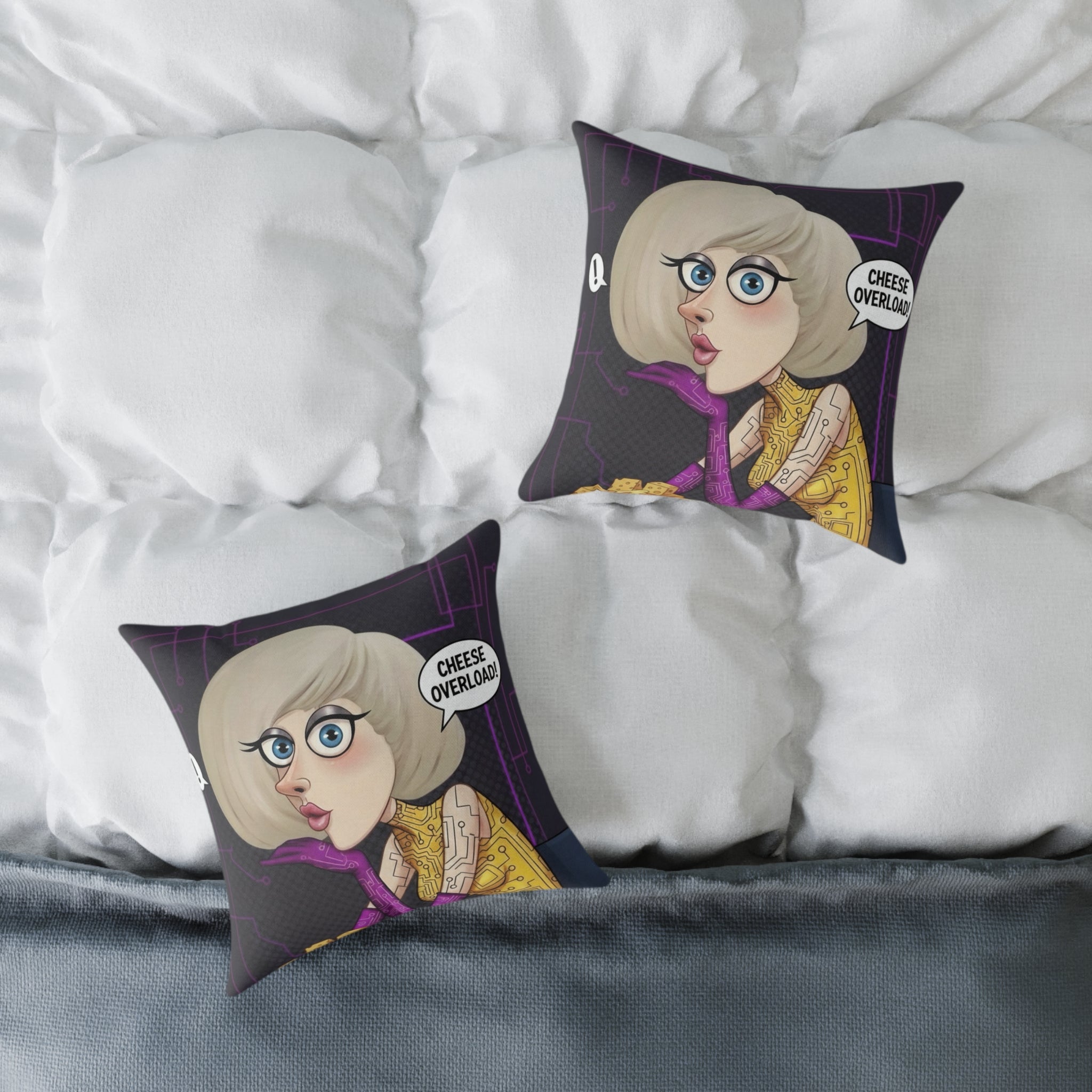 Pop Art 'CHEESE OVERLOAD' Square Decorative Pillow