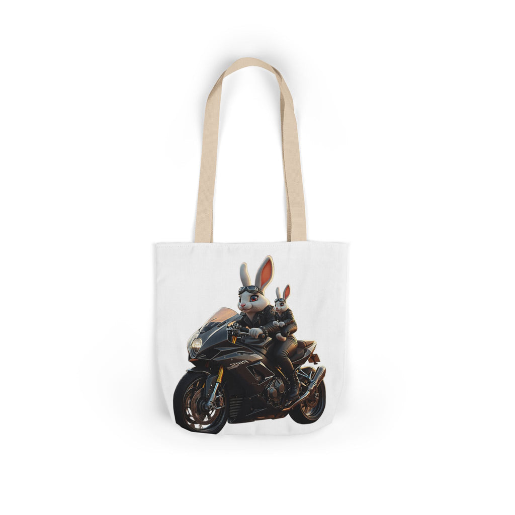 Biker Bunny Canvas Tote Bag — Cool Rabbit on Motorcycle Graphic