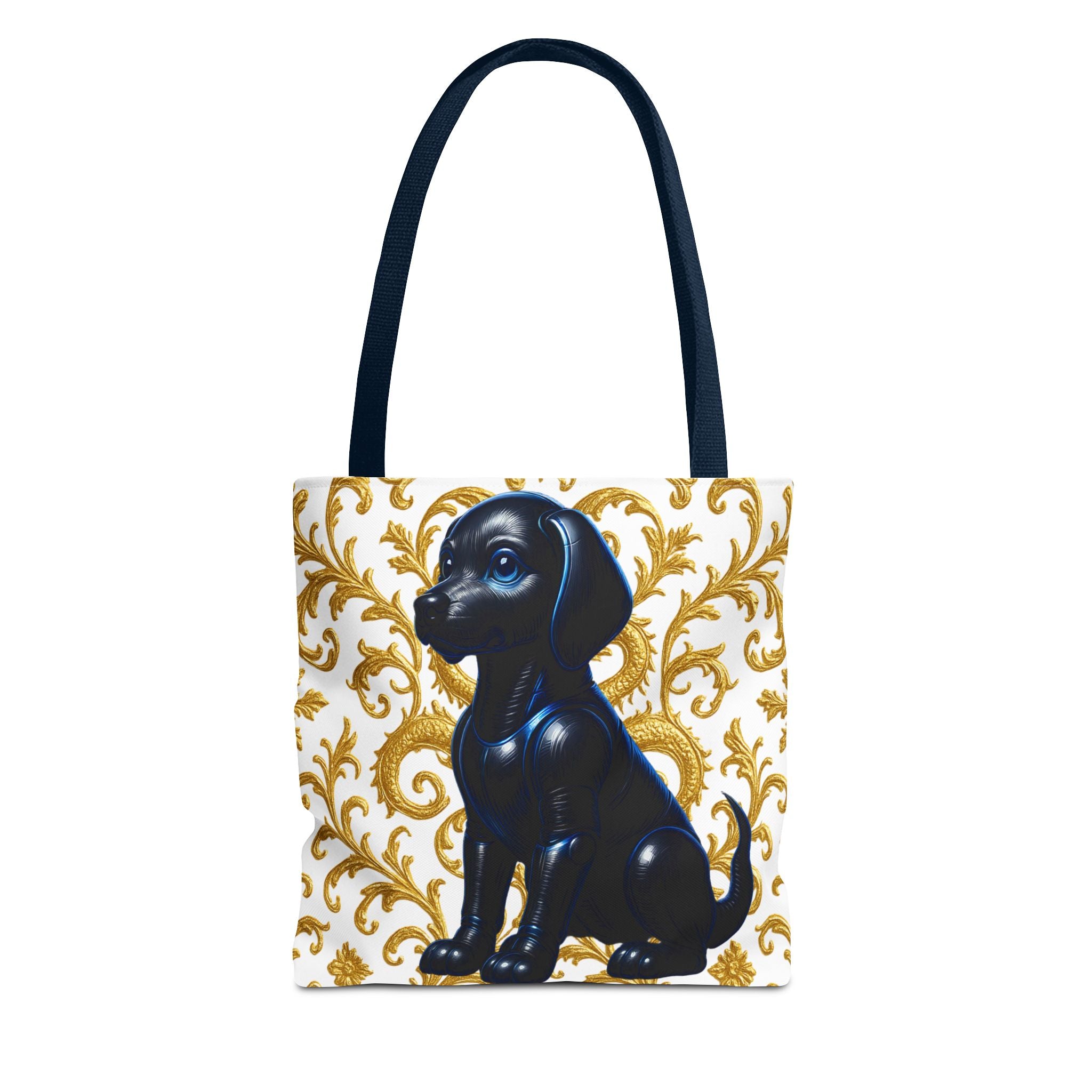 Luxury Black Dog Art Tote Bag – Gold Baroque Puppy Tote