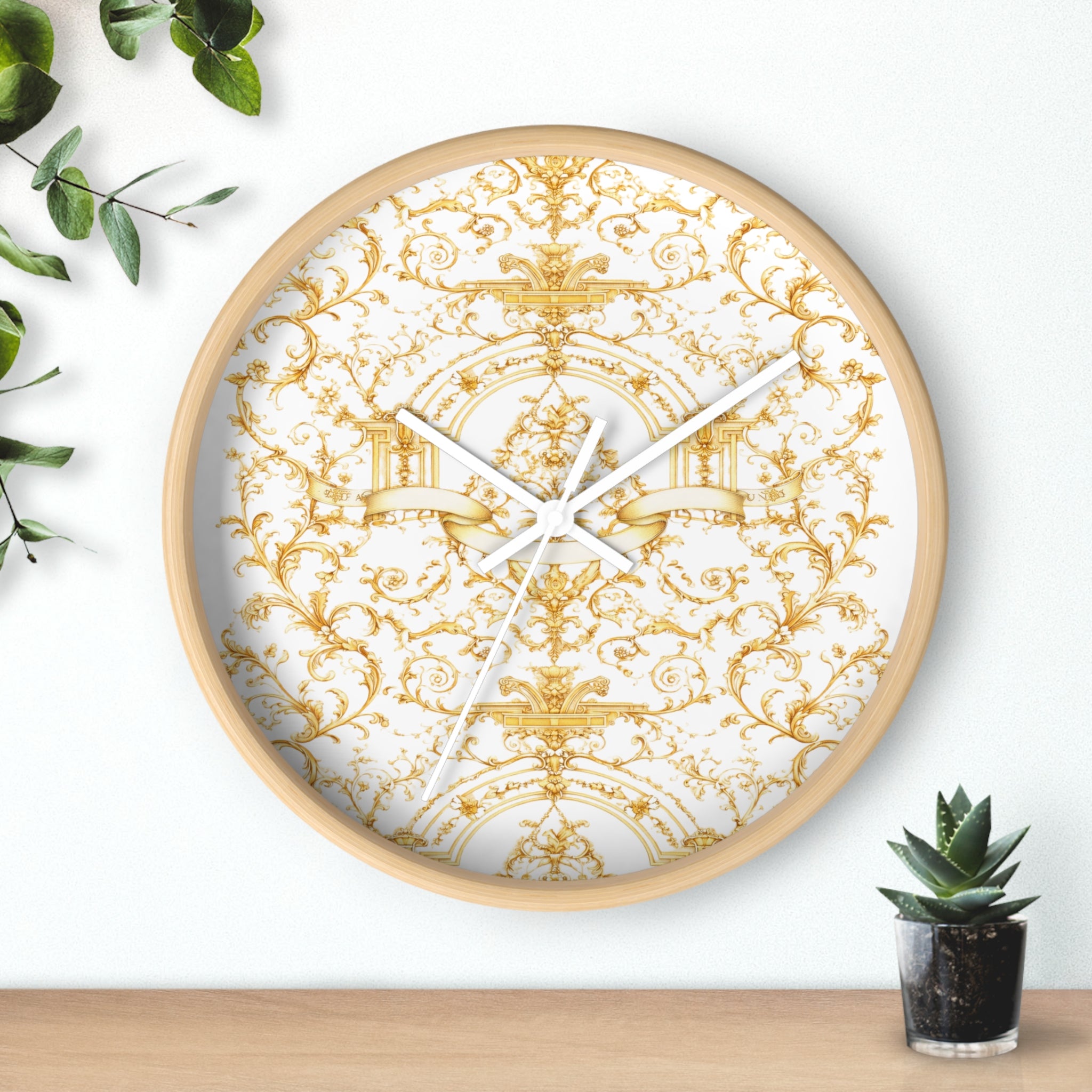 Elegant Gold Baroque Wall Clock | White & Gold Decorative Silent Clock