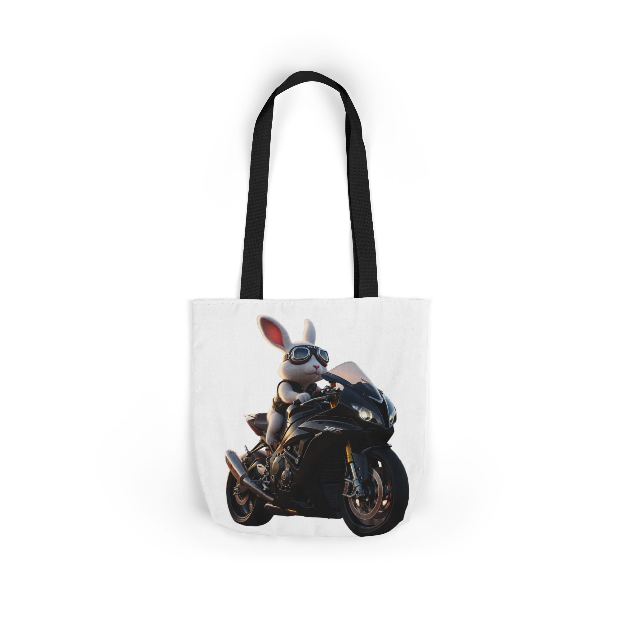 Biker Bunny Canvas Tote Bag — Cool Rabbit on Motorcycle Graphic