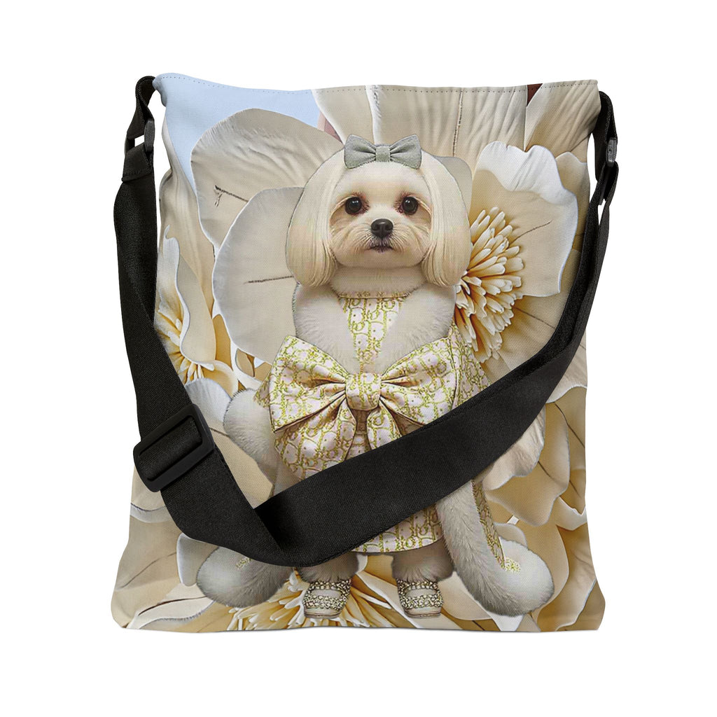 Elegant Dog Art Tote Bag – Gold Bow Puppy Floral Tote