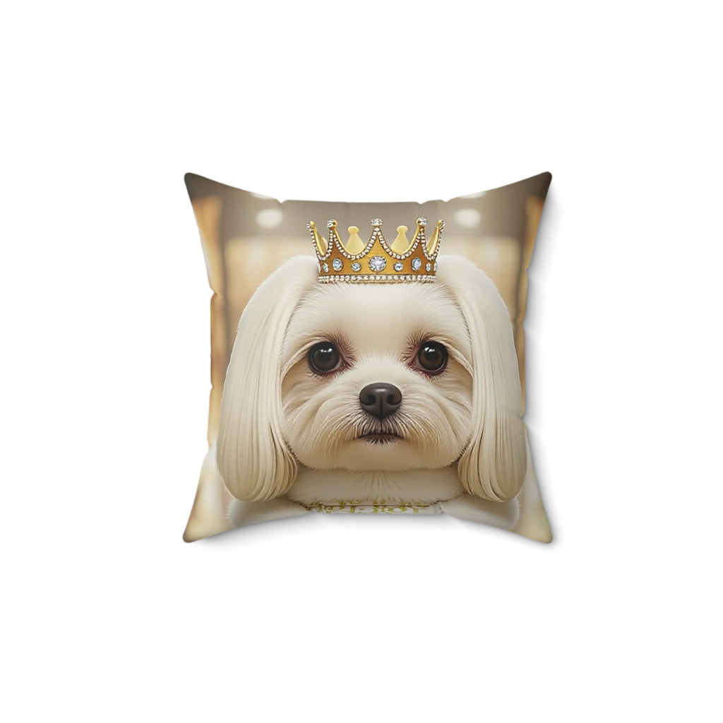Maltese Dog Portrait Pillow — Gold-Toned Elegant Decorative Cushion