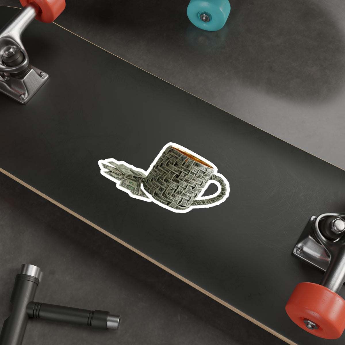 Money Mug Die-Cut Sticker — Minimalist Dollar Bill Woven Design