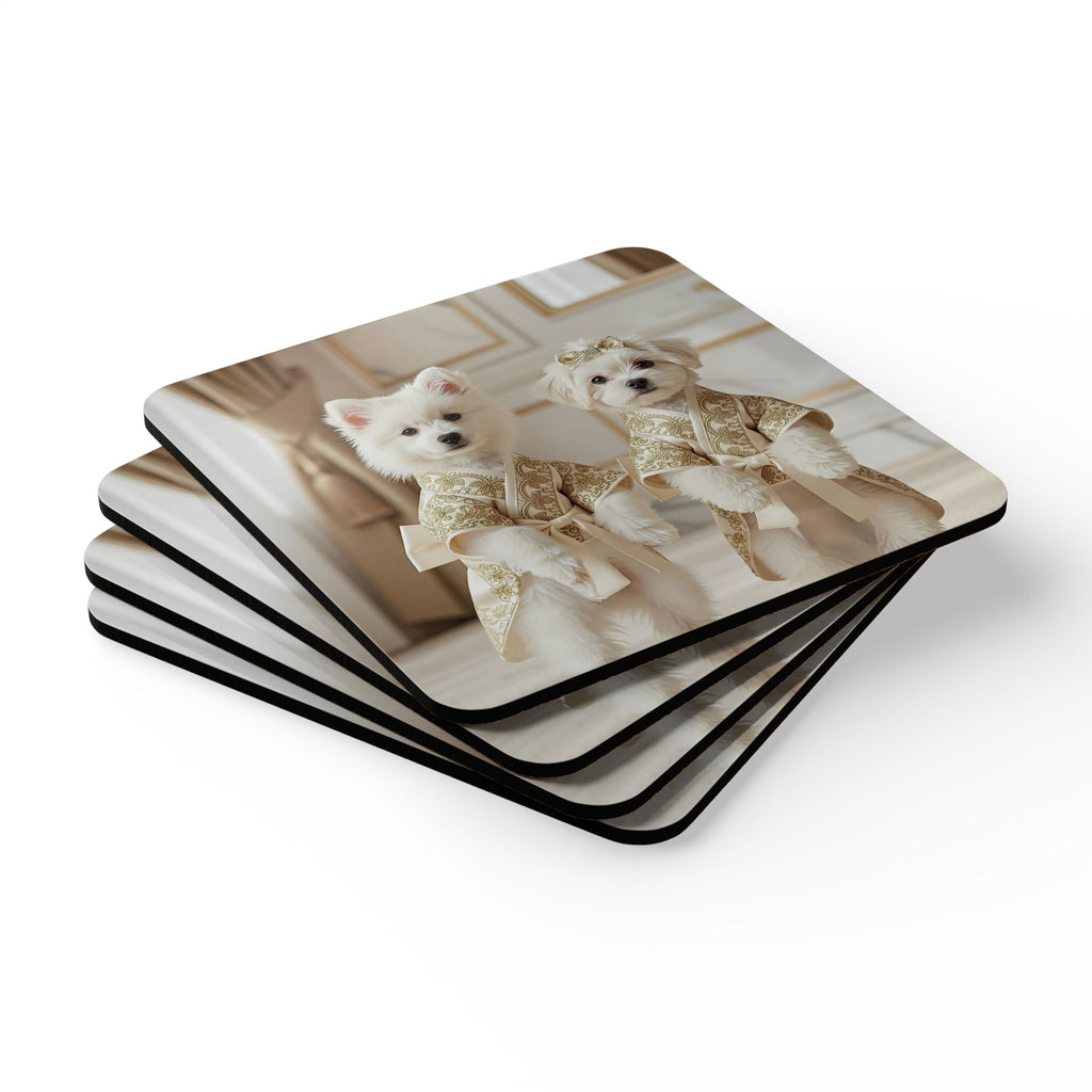 Luxury Puppy Corkwood Coaster Set – Elegant Dog Art Drink Coasters