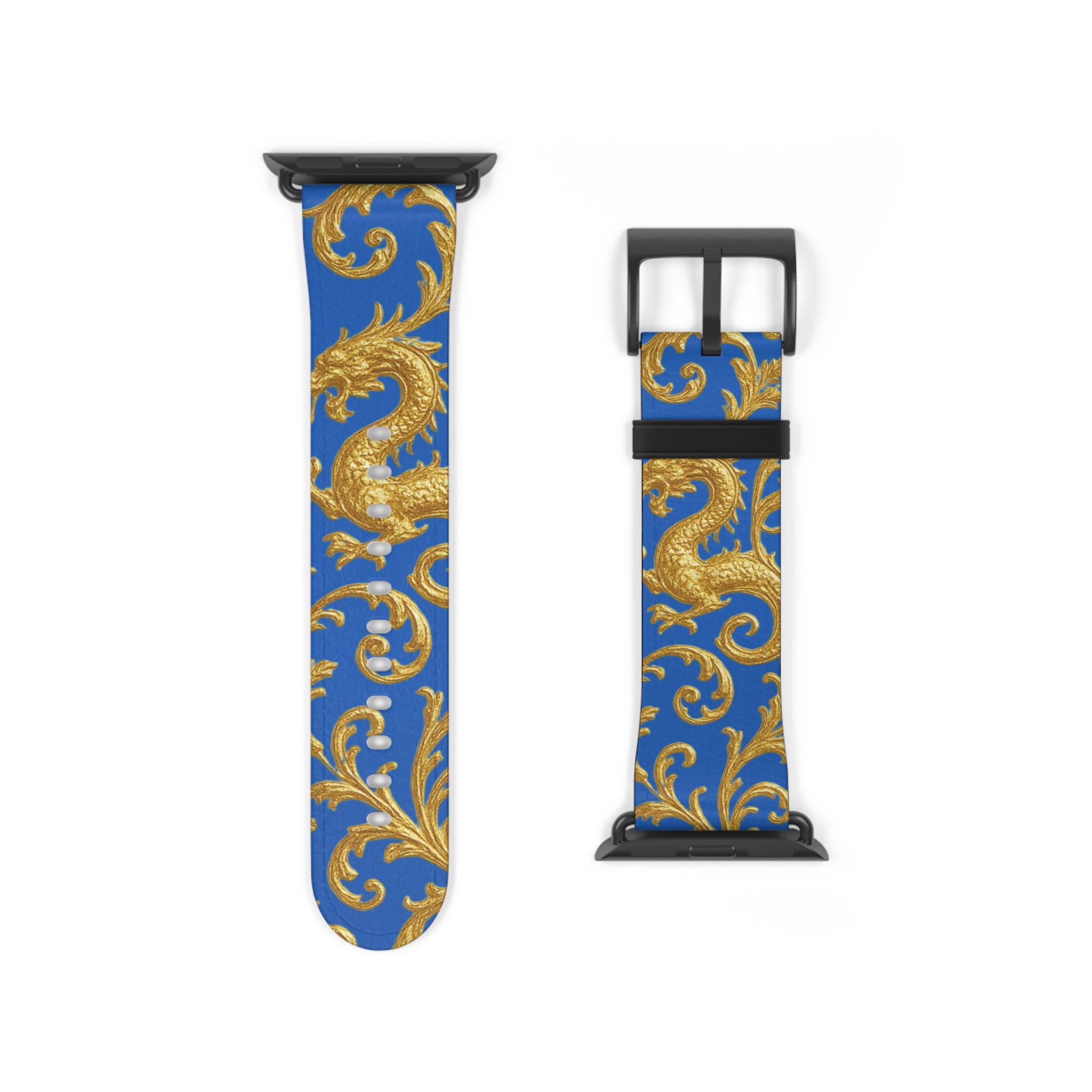 Dragon Baroque Watch Band – Gold Dragon Scroll Pattern on Royal Blue