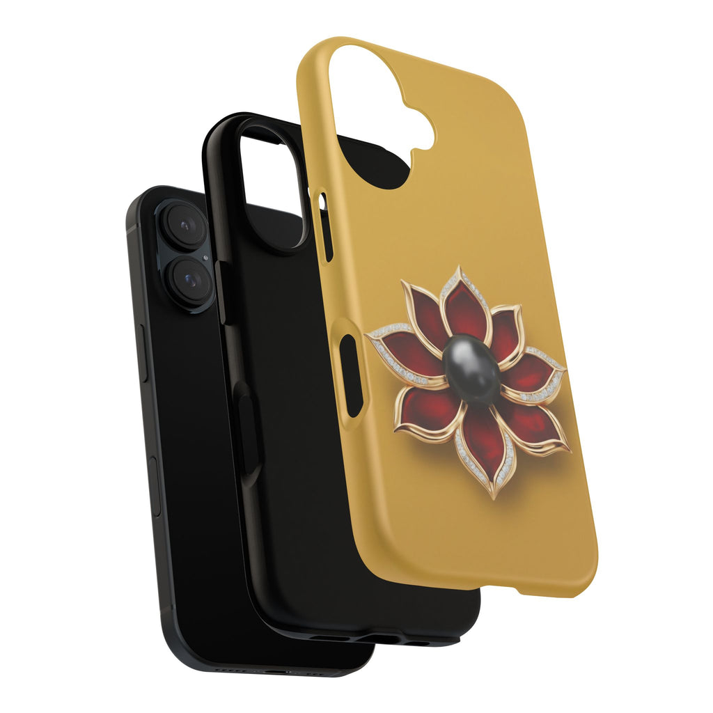 Gold & Red Floral Jewel Phone Case — Raised Flower Grip