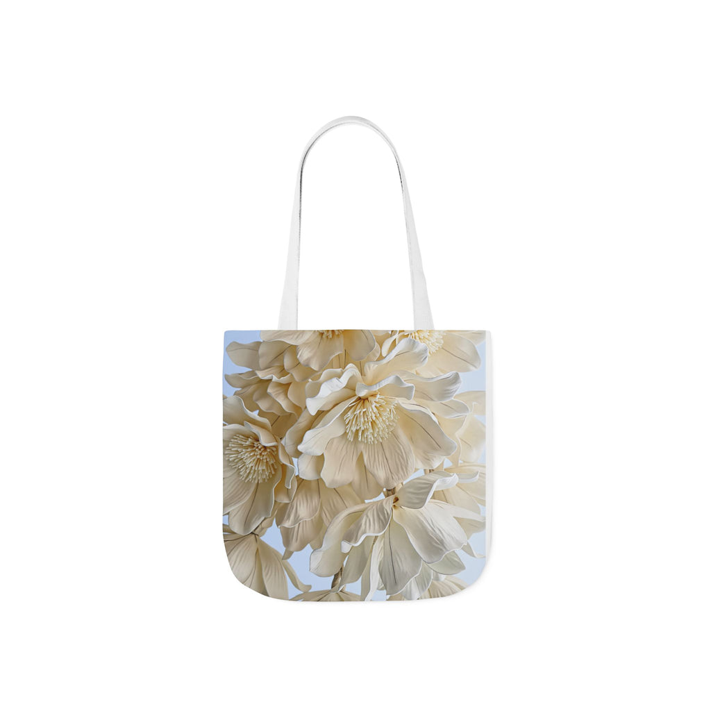 Canvas Tote Bag — Cream Peony Floral Print, Elegant Everyday Market Tote