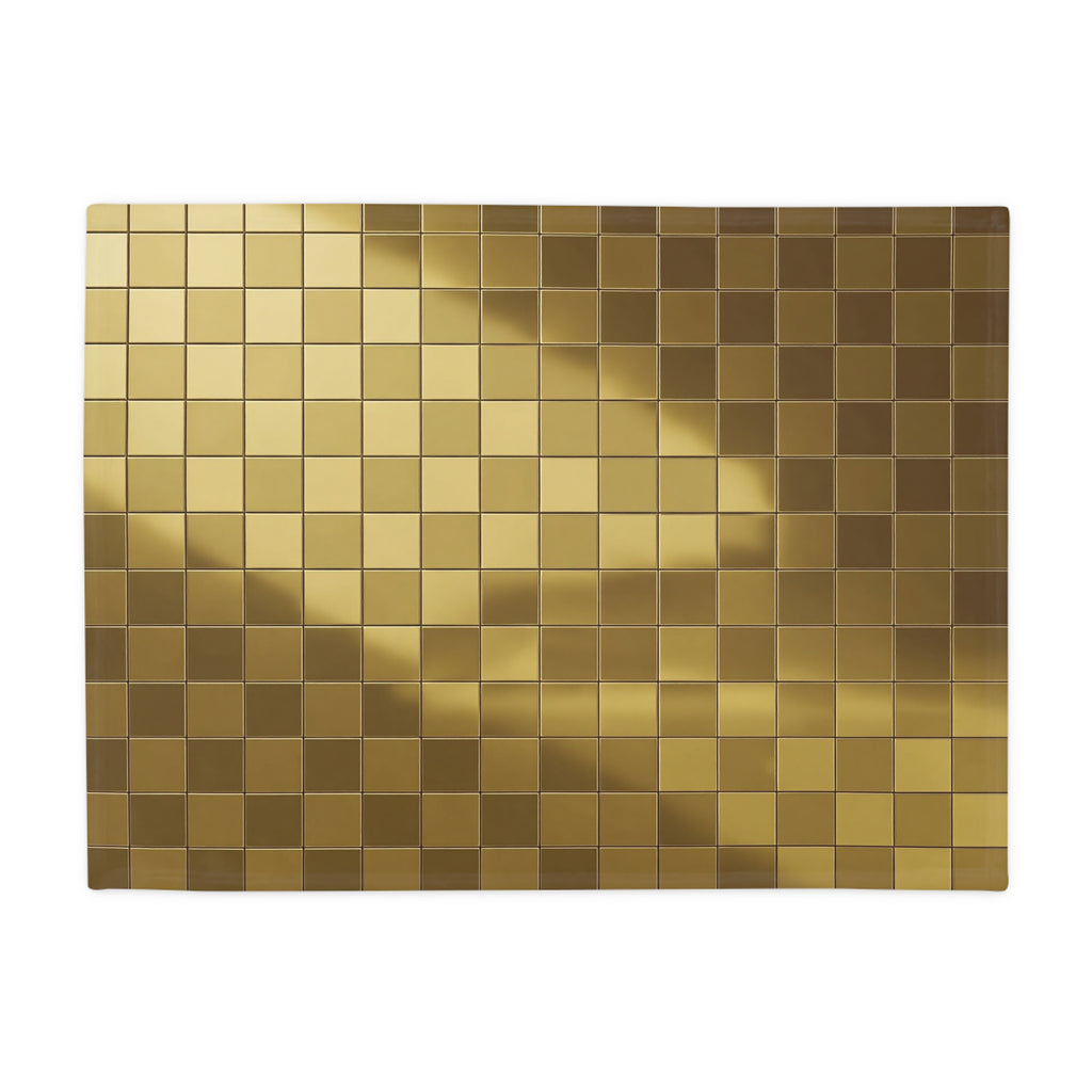 Gold Mosaic Plush Fleece Blanket – Luxury Checker Pattern Throw