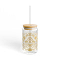 Baroque Pattern Glass Tumbler – Ivory & Gold Art Design Cup