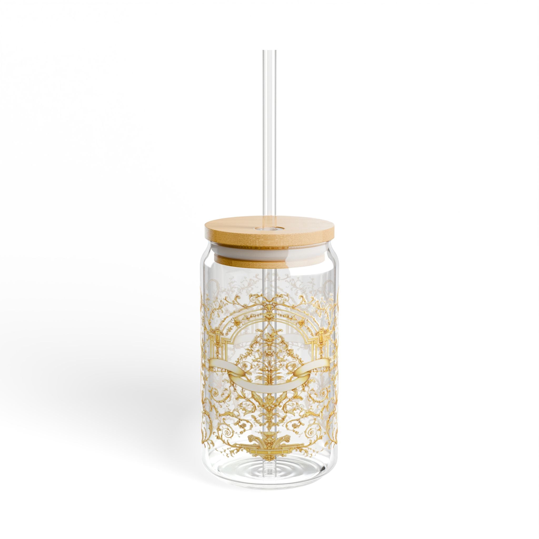 Baroque Pattern Glass Tumbler – Ivory & Gold Art Design Cup
