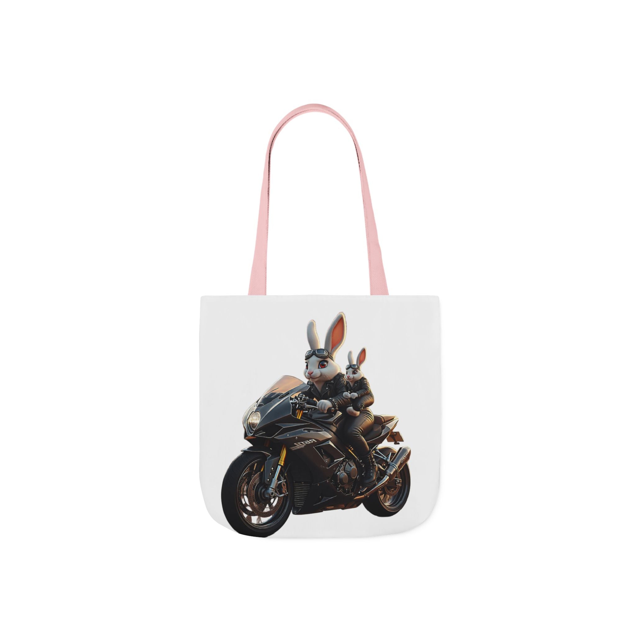 Biker Bunny Canvas Tote Bag — Cool Rabbit on Motorcycle Graphic