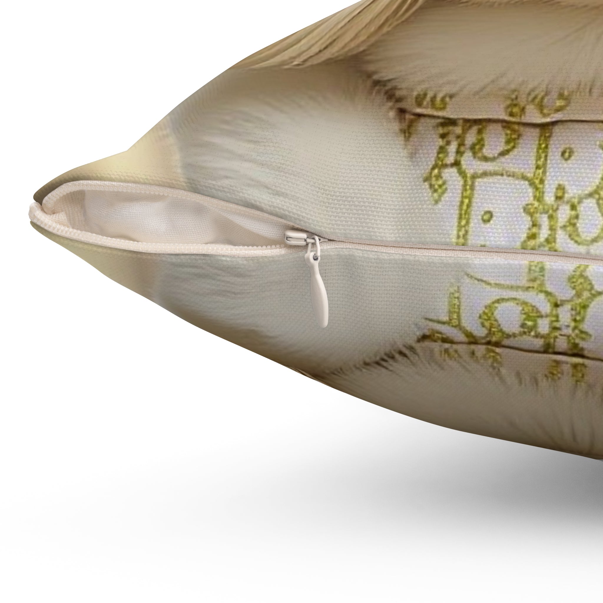 Maltese Dog Portrait Pillow — Gold-Toned Elegant Decorative Cushion