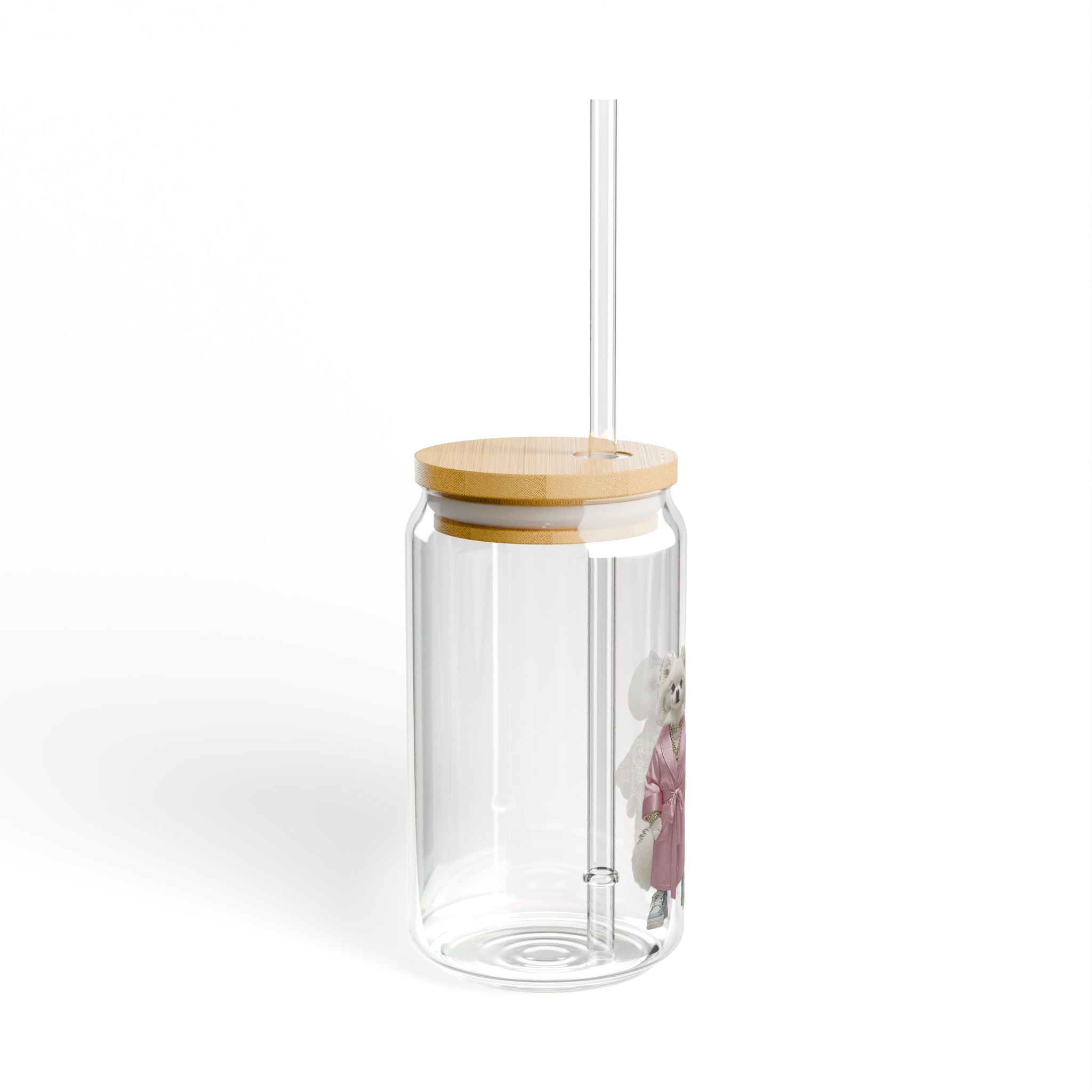 Royal Pup Duo 16oz Glass Tumbler — 'Sip with Style' Bamboo Lid & Straw