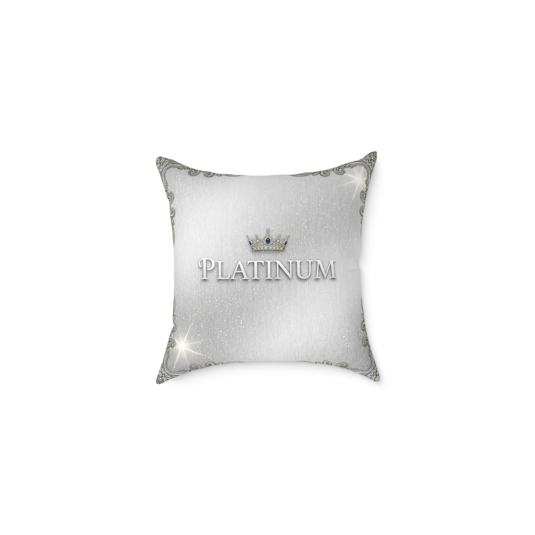 Platinum Crown Decorative Pillow — Luxury Silver Square Throw Pillow