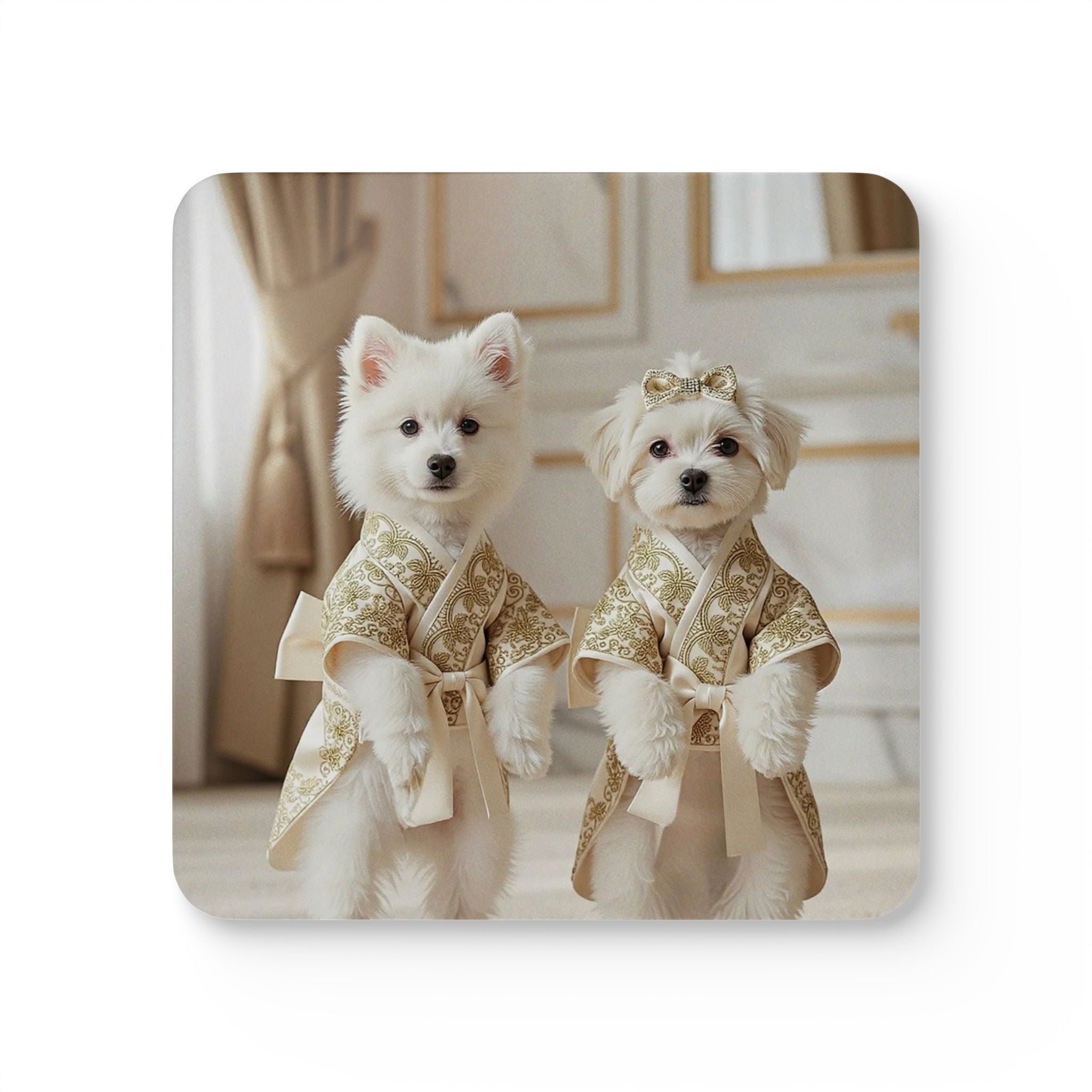 Luxury Puppy Corkwood Coaster Set – Elegant Dog Art Drink Coasters