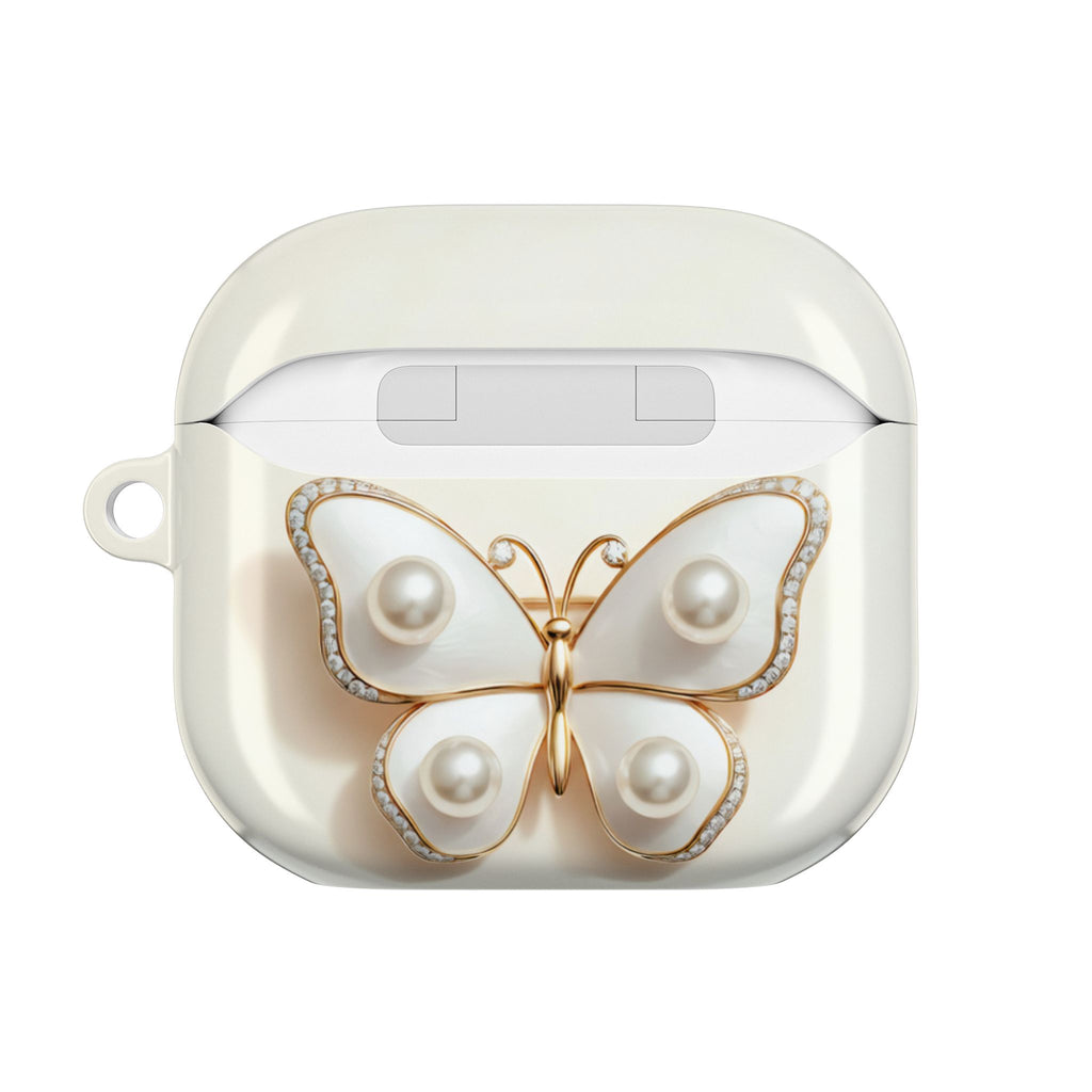 Pearl & Gold Butterfly AirPod Case — Jewelry-Inspired White Elegant Accessory