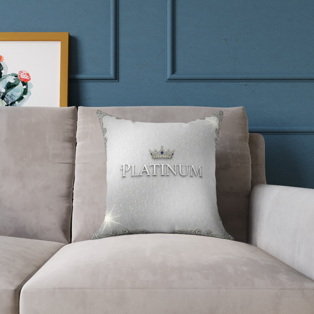 Platinum Crown Decorative Pillow — Luxury Silver Square Throw Pillow