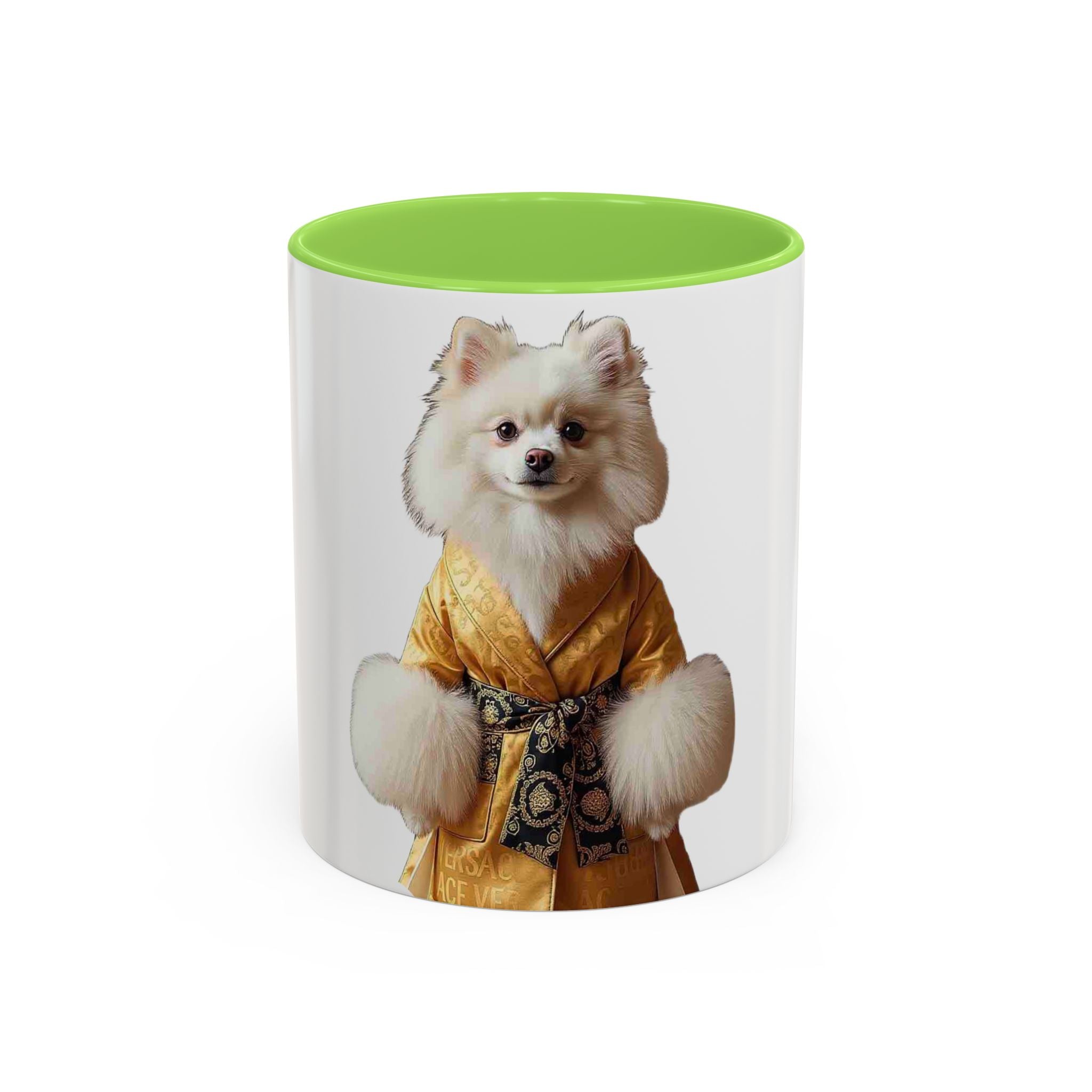 Pomeranian in Golden Robe Mug — Colorful 11oz & 15oz Ceramic Coffee Mug