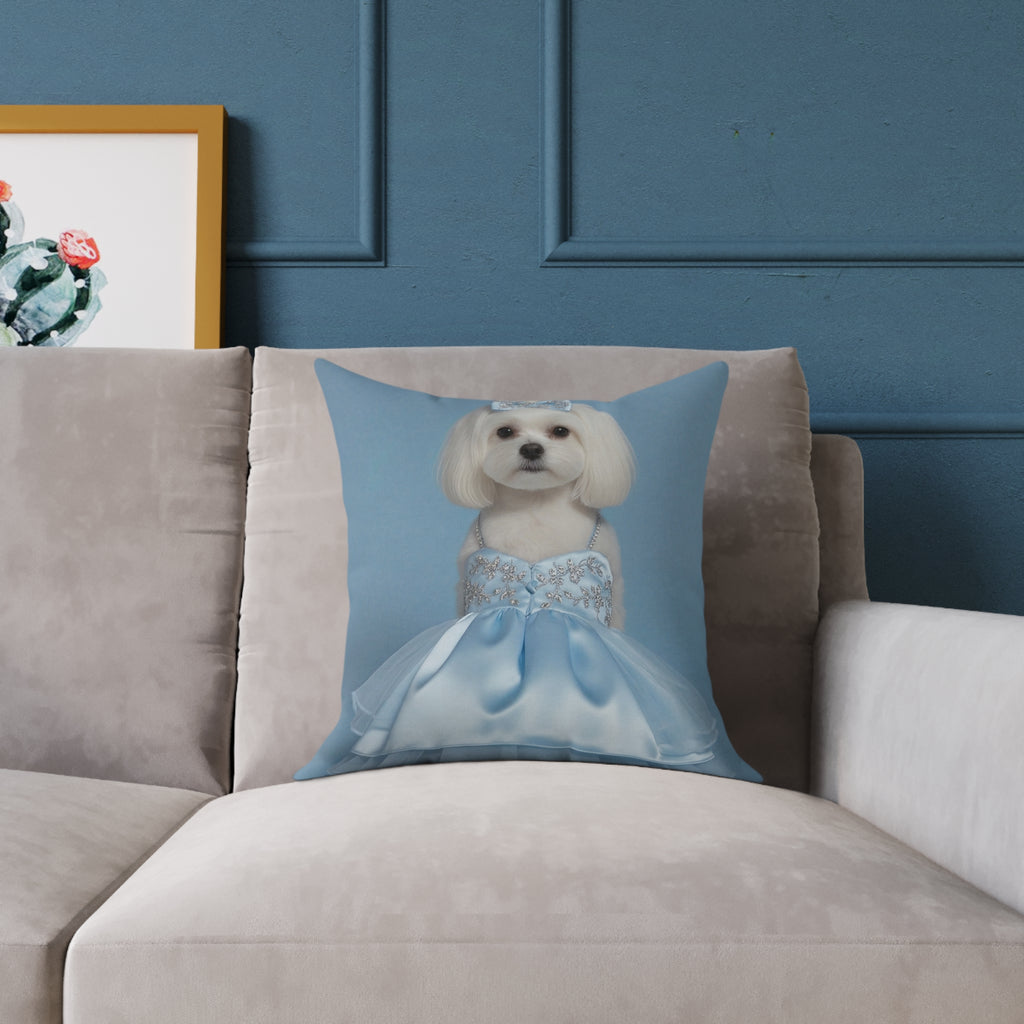 Princess Dog Portrait Throw Pillow – Blue Gown Decorative Cushion
