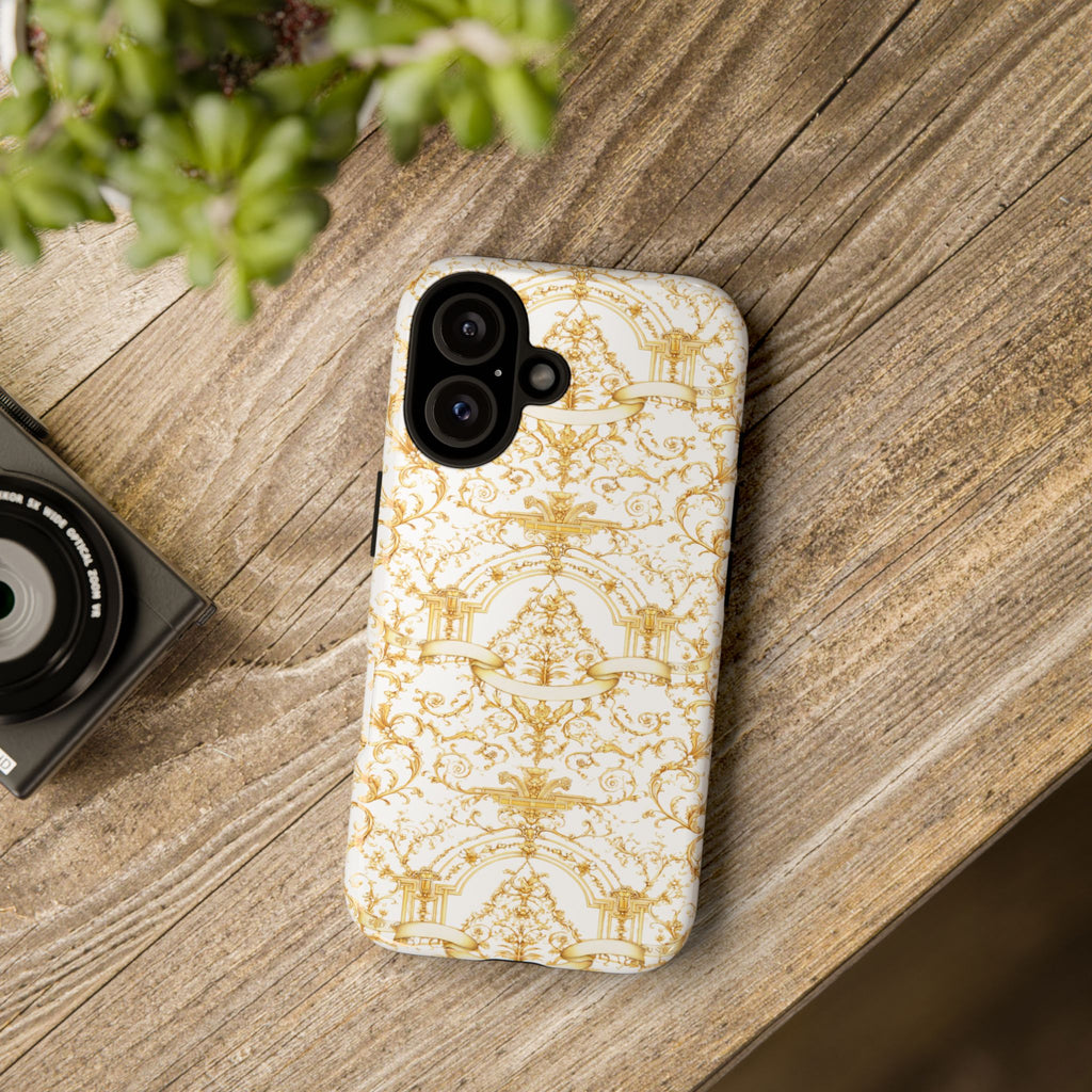 Luxury Gold Baroque Phone Case | Elegant White & Gold Ornate iPhone Cover