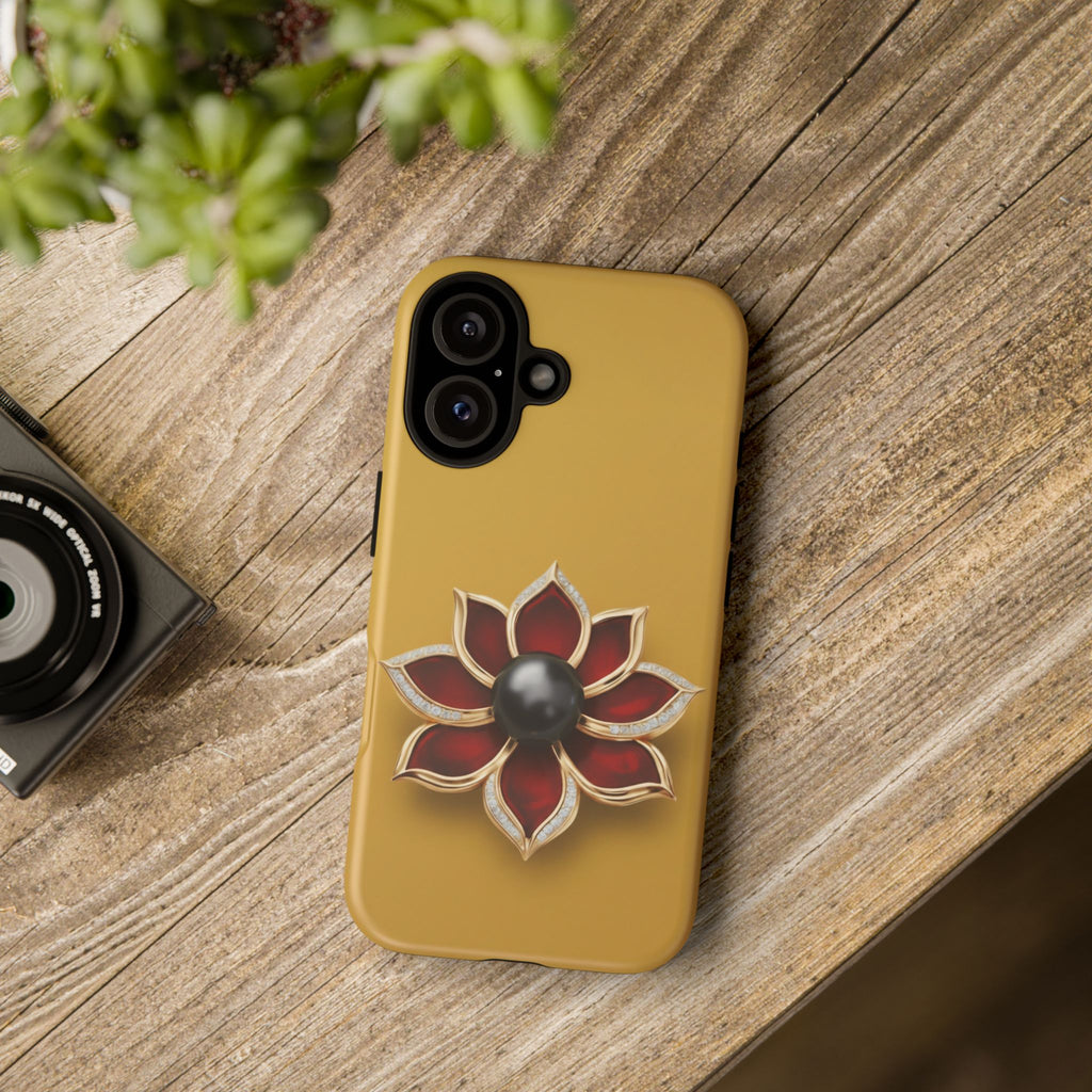 Gold & Red Floral Jewel Phone Case — Raised Flower Grip