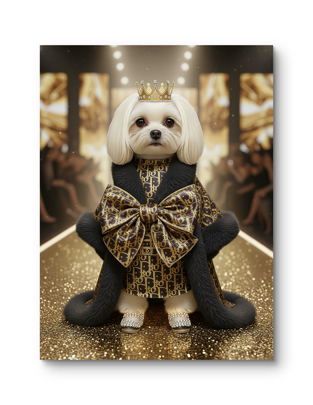 Royal Puppy Art Print — Gold Crowned Canine Satin Canvas